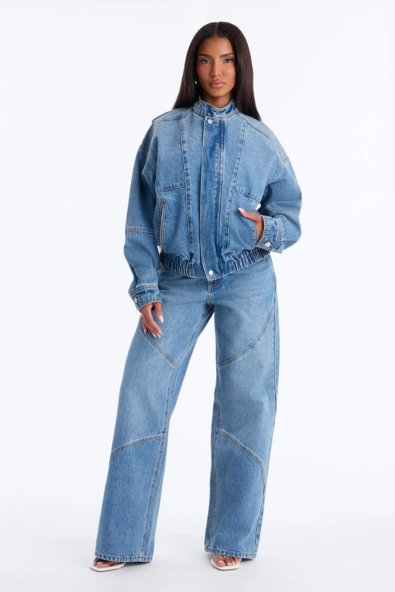 Bringing Denim Back Pant Set - Medium Wash