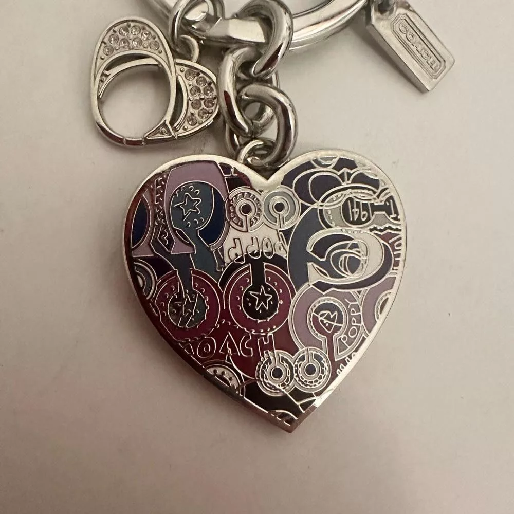 Coach Miscellaneous COACH Silver Poppy Graffiti Enamel Hearts Keychain Bag Charm