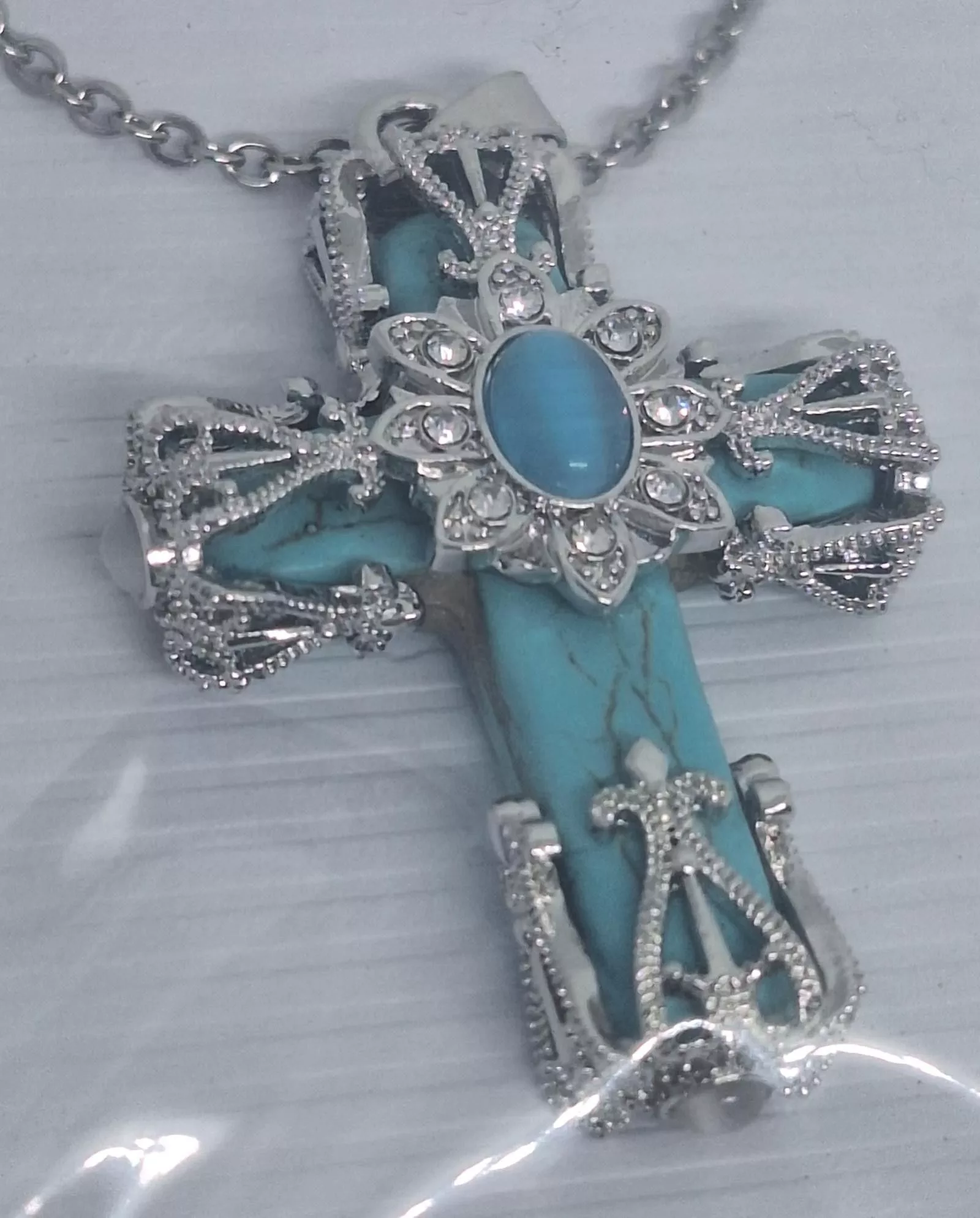 Designer Miscellaneous Designer Cathedral Cross Necklace ▪︎ Fashion Jewelry Blue