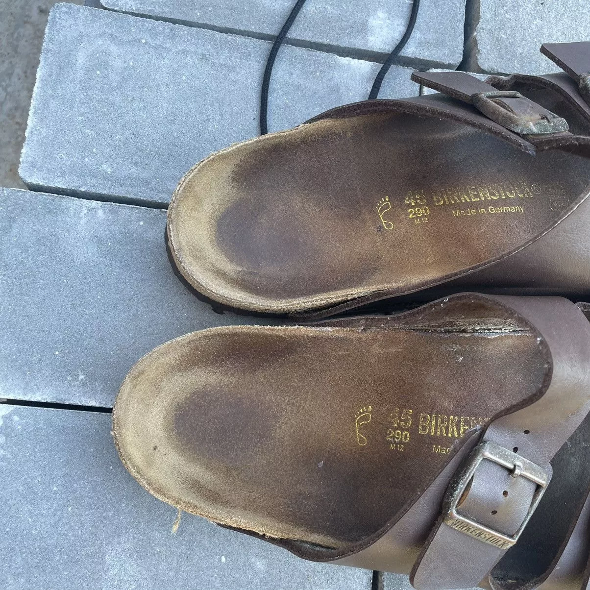 Brown leather Birkenstock sandals slip on Germany Multi Luxury