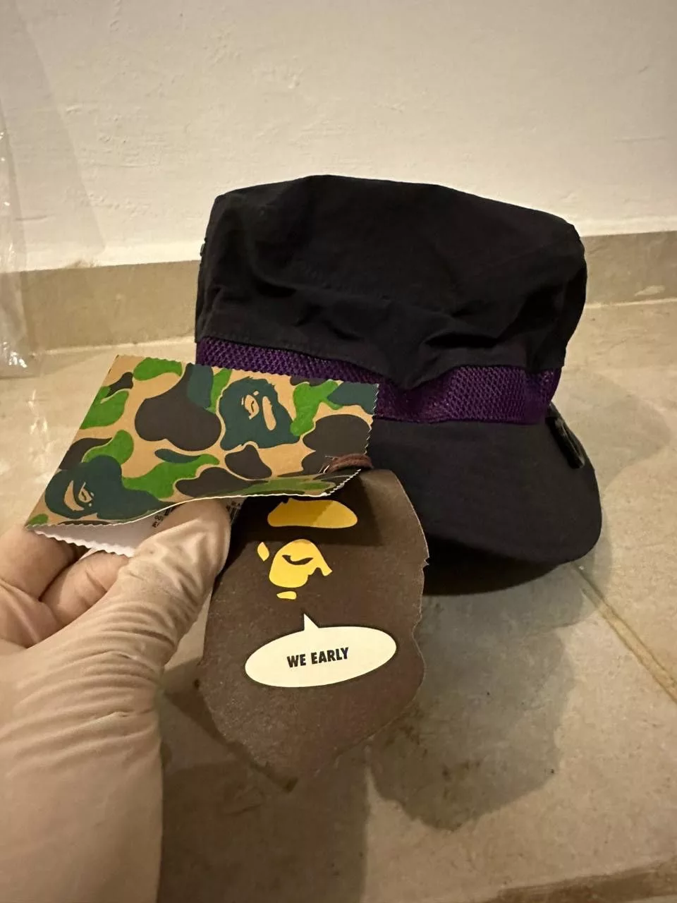 Bape Hats Bape College Mesh Bucket Hat Black