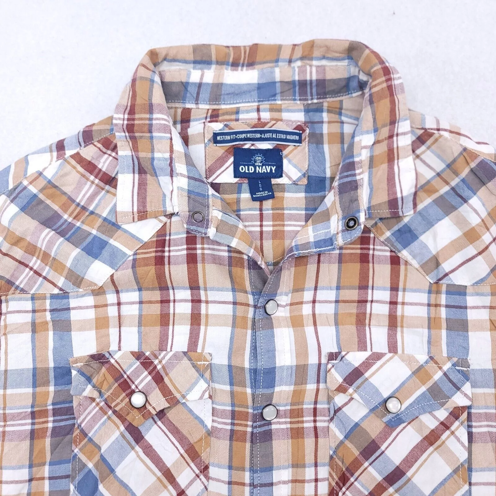 Old Navy Shirts Button Ups Old Navy Madras Flannel Shirt Mens Size Large L Brown White