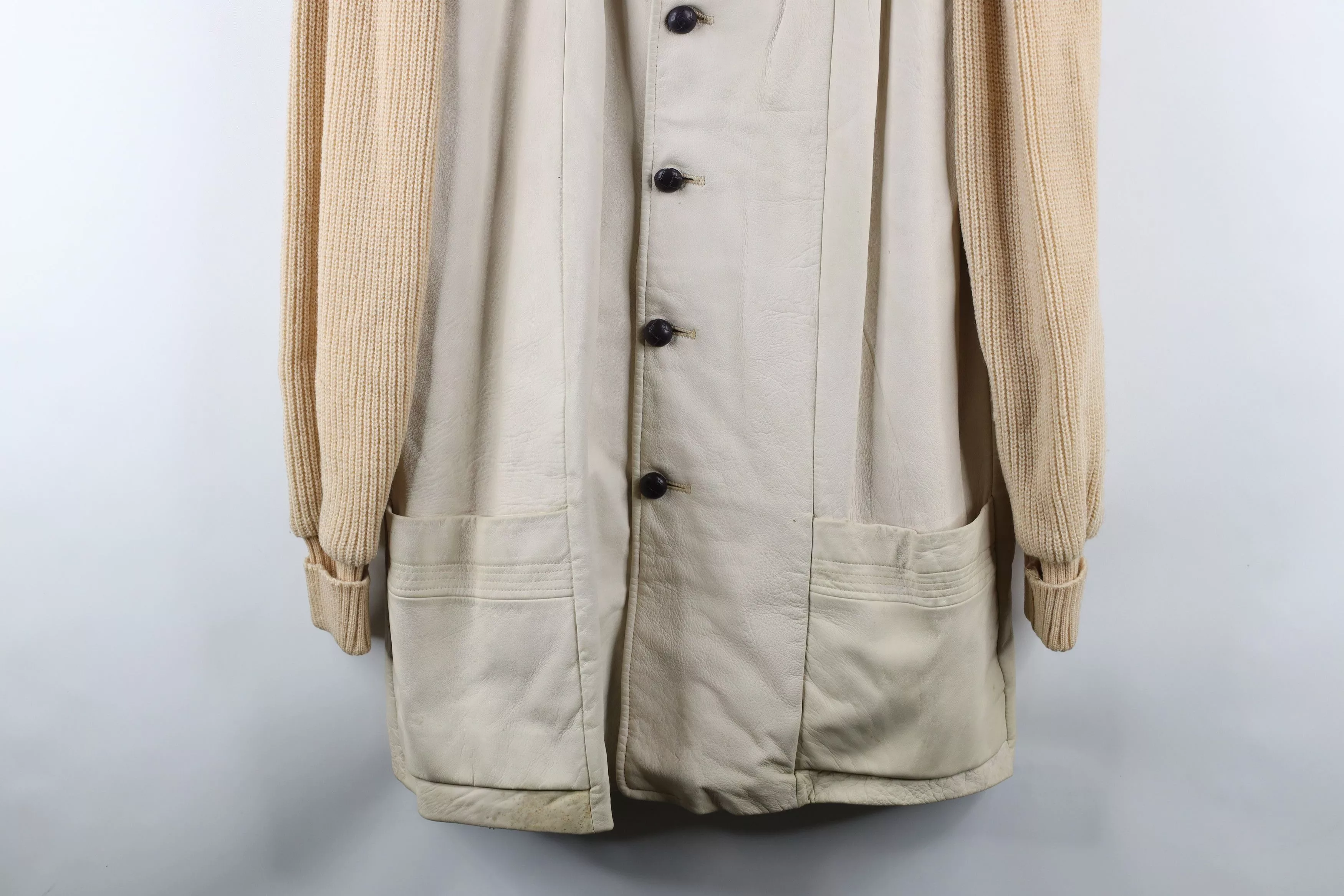 Vintage Light Jackets Vintage 60s Wool Knit Button Sweater Jacket Beige USA