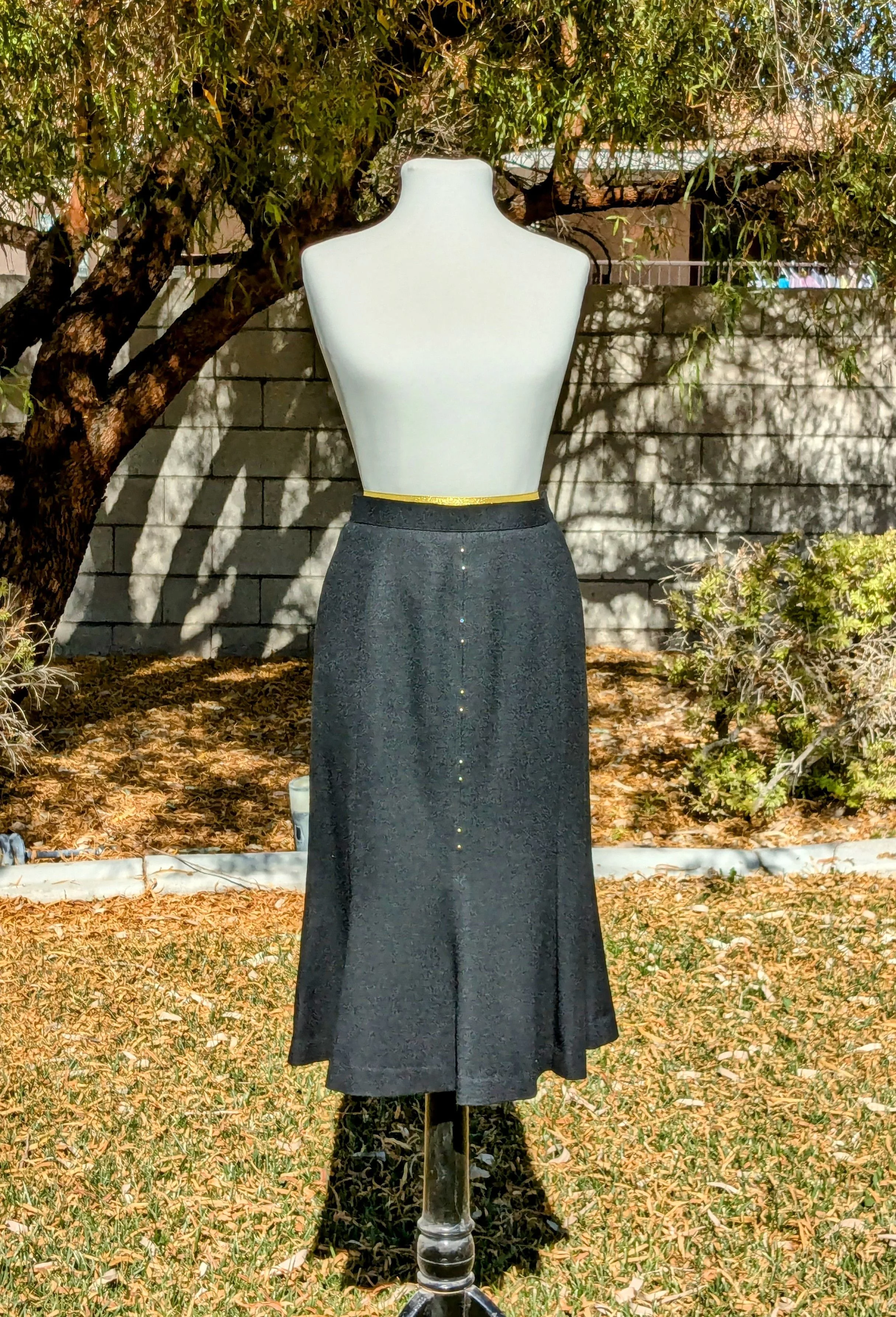 Vintage Maxi Skirts Vintage More Mind Flat Black Silver Single Beads Wool Maxi Skirt Multi