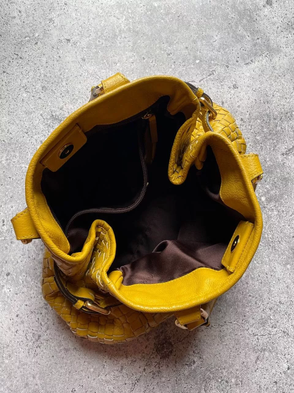 Leather Handle Bags Leather × Max Mara × Vintage Max Mara Leather Handle Bottega Veneta Type Bag Yellow