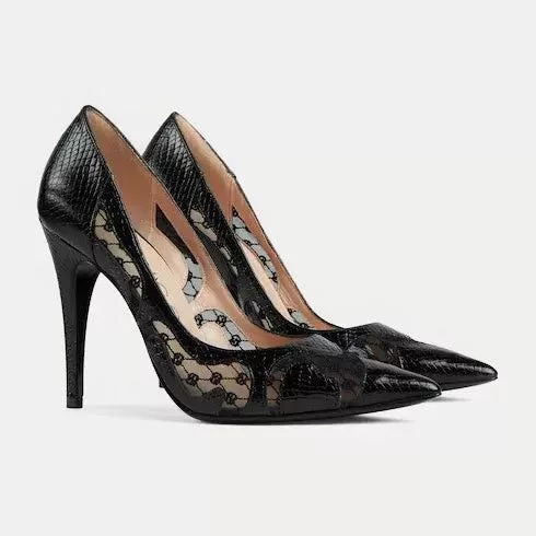 Gucci Miscellaneous Gucci GG Python Print Leather Pumps SIZE 36 Black