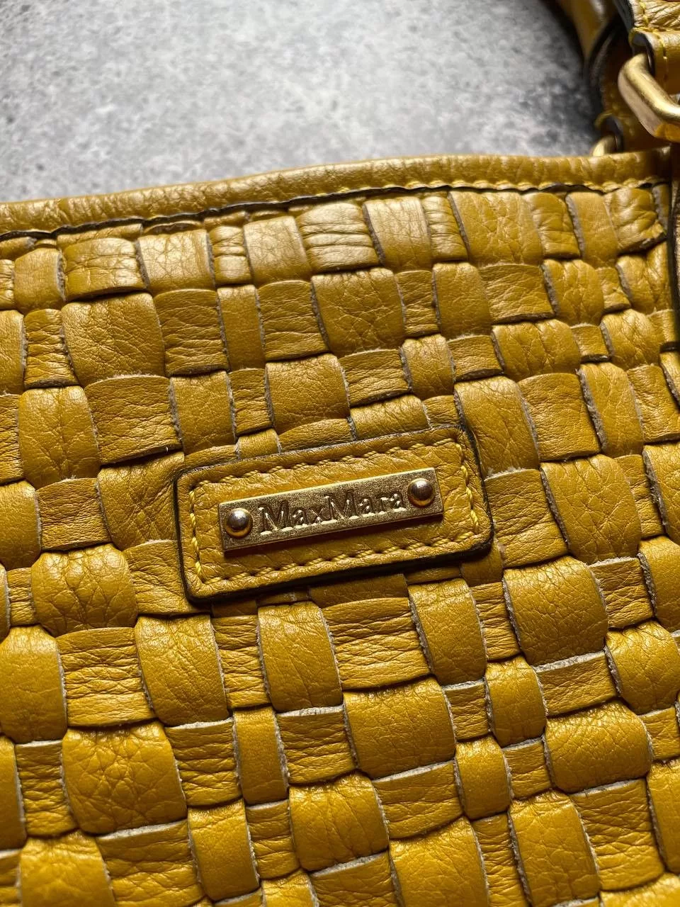 Leather Handle Bags Leather × Max Mara × Vintage Max Mara Leather Handle Bottega Veneta Type Bag Yellow