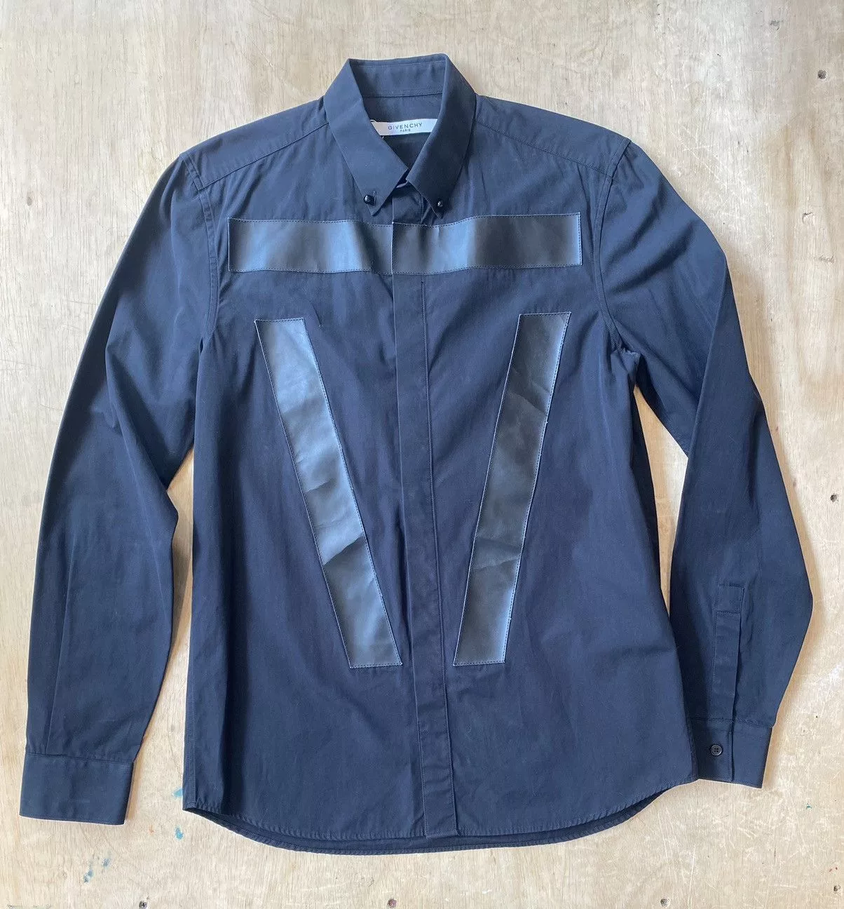 Givenchy Shirts Button Ups Givenchy SS15 Runway Leather Patch Shirt Size38/44 Black