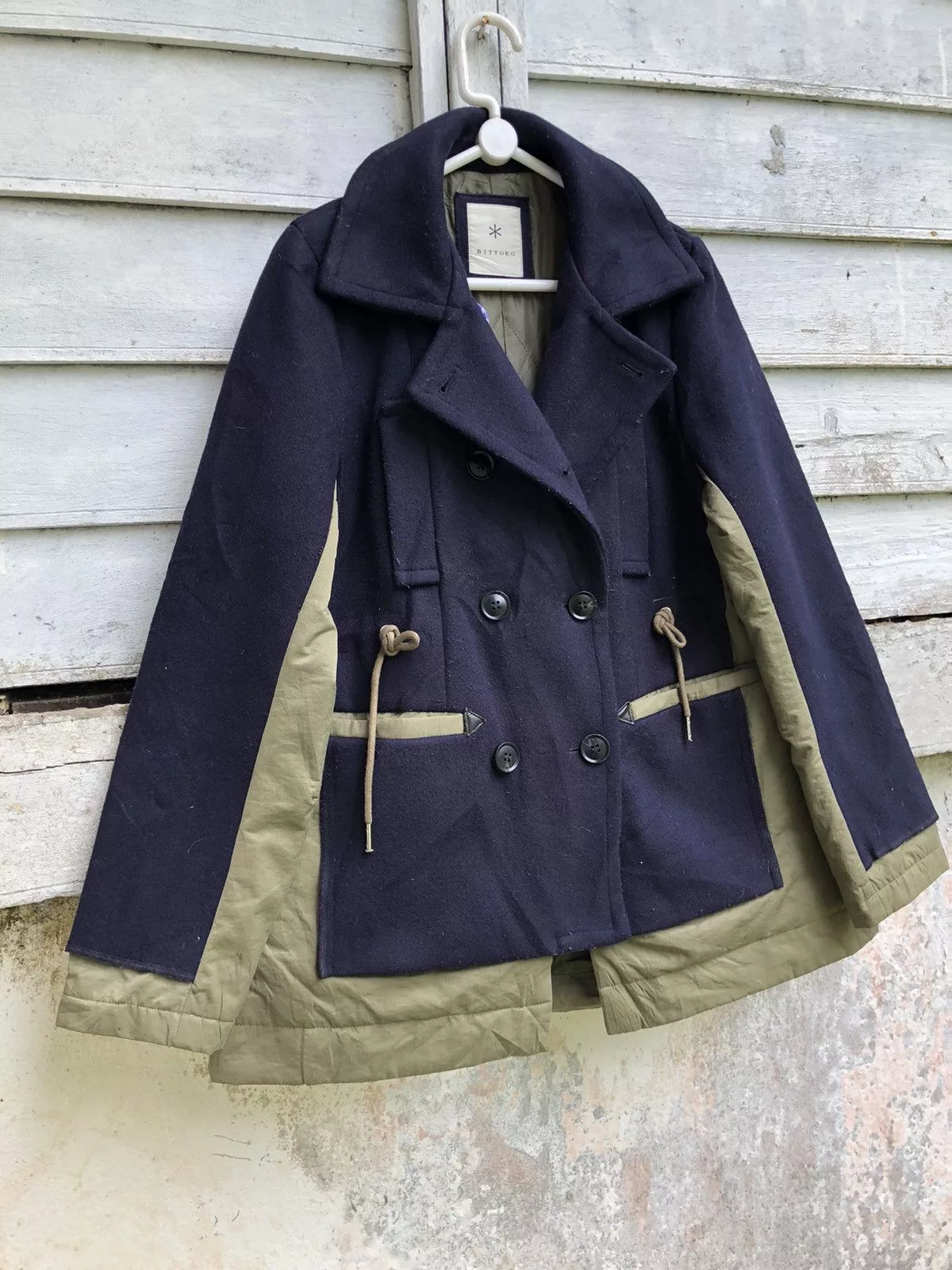 Designer Jackets Designer × Japanese Brand Bittoko Double Breast Reconstruct Nylon Wool Jacket Blue