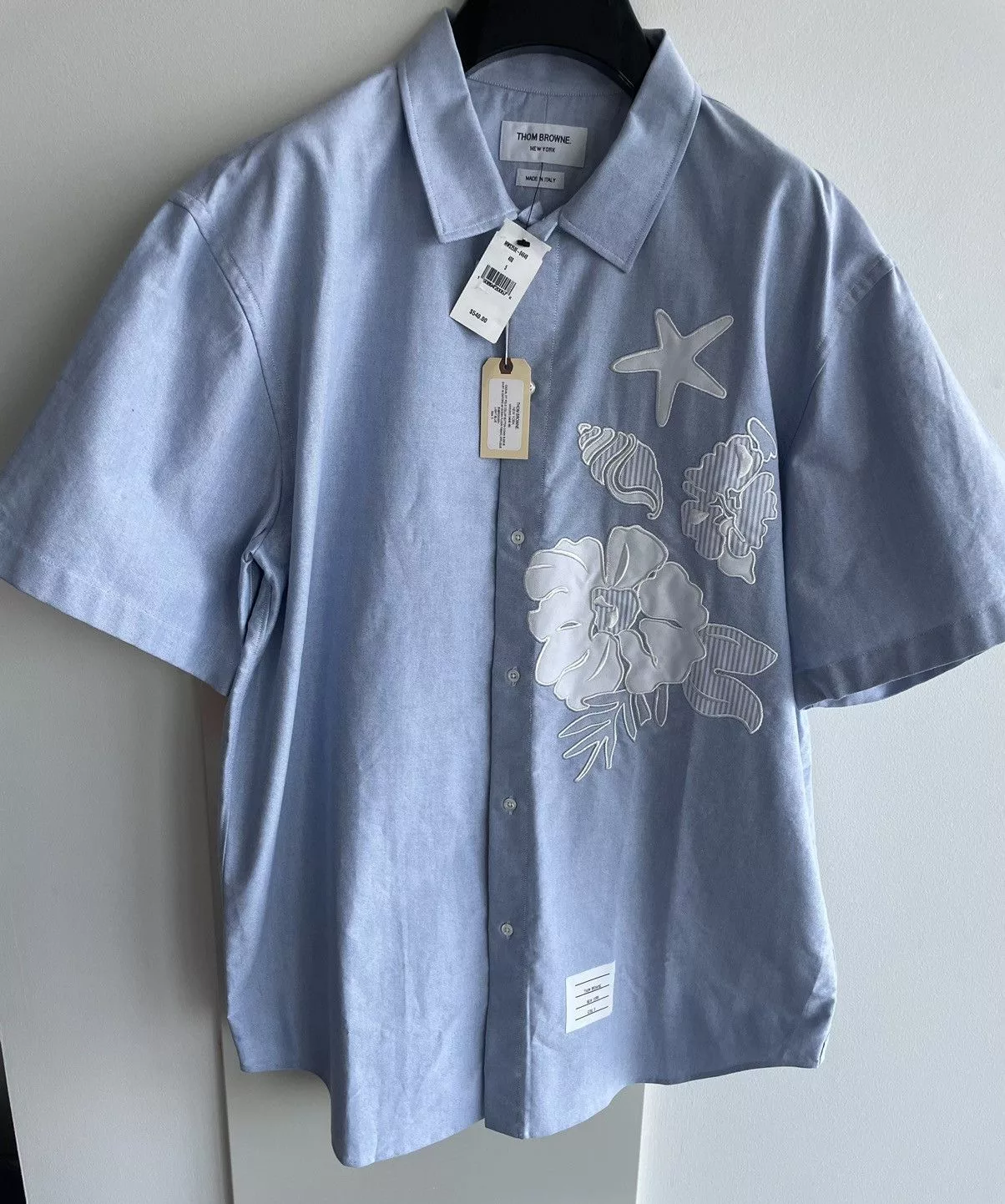 Thom Browne Shirts Button Ups Thom Browne Rare Limited Runway TB Short Sleeve Ocean Appliqué Shirt Blue