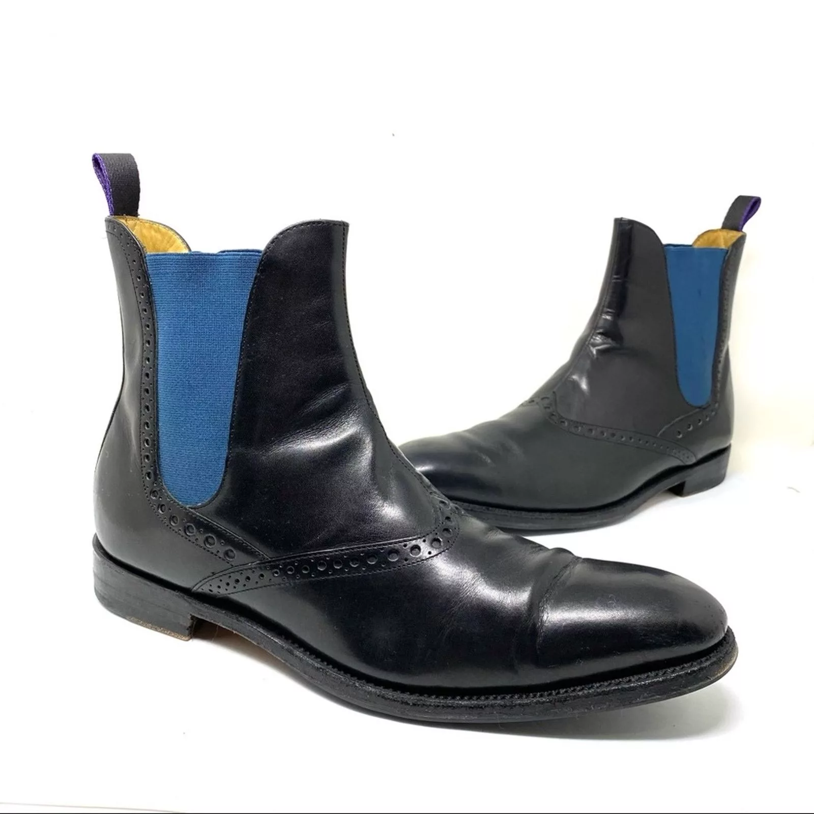 Paul Stuart Boots Paul Stuart black leather brogue Chelsea pull on boots 8