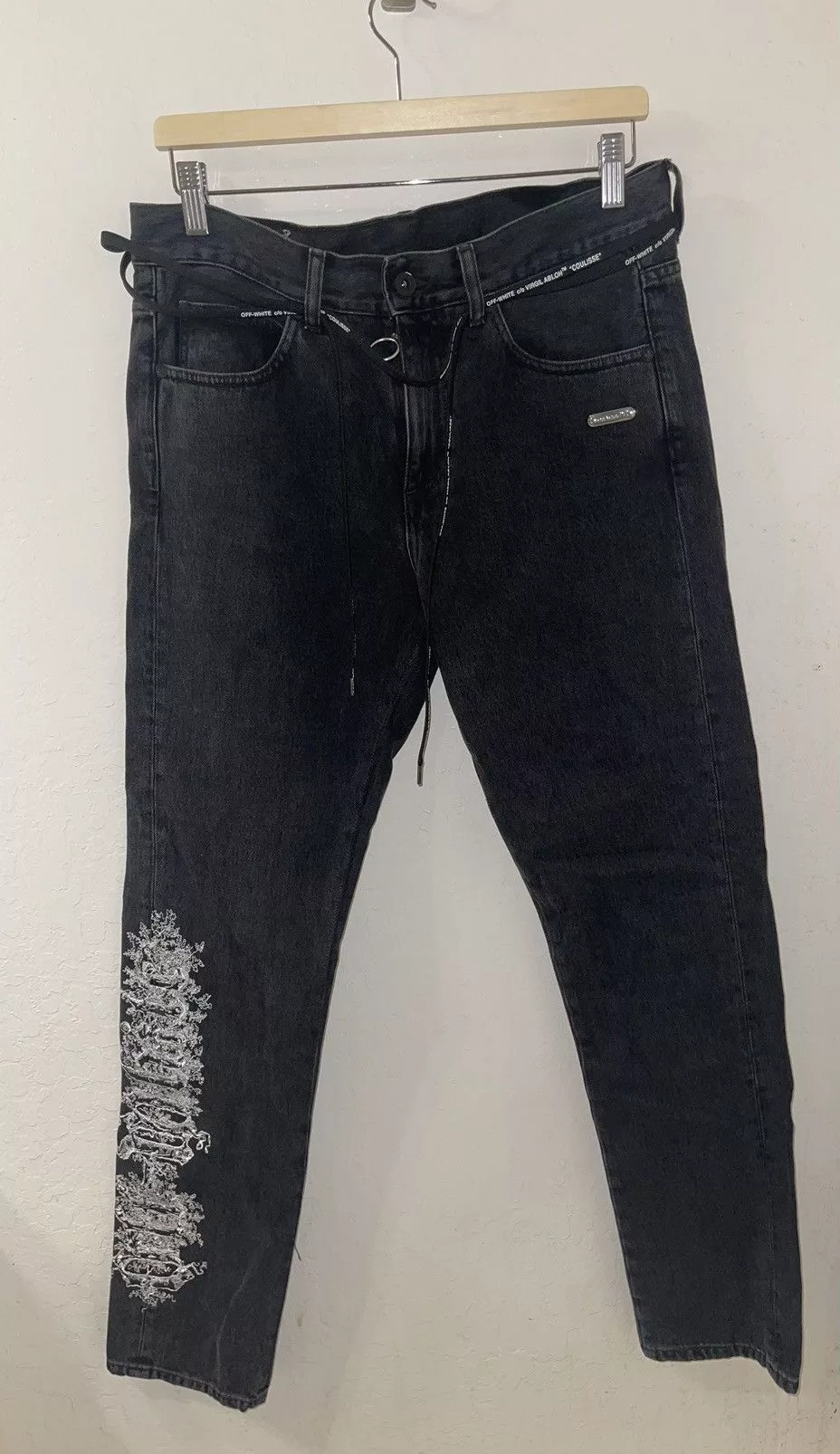 Off-White Denim Off-White × Virgil Abloh Off White Gothic Washed Black Embroidered Jeans