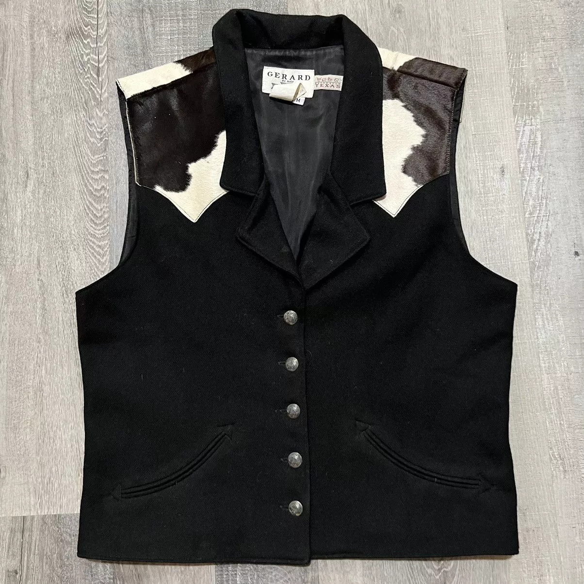 Gerard Darel Vests Gerard Darel × Vintage VTG Gerard Southwestern Cow Hide Calf Hair Wool Texas Vest Black
