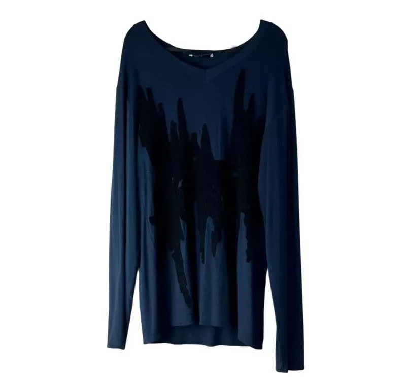 Other Sweaters Knitwear Other Navy blue v neck long sleeve shirt with applique