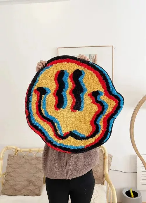 Other Miscellaneous Other 3D Trippy Smiling Face Handmade Soft Rugs Multi