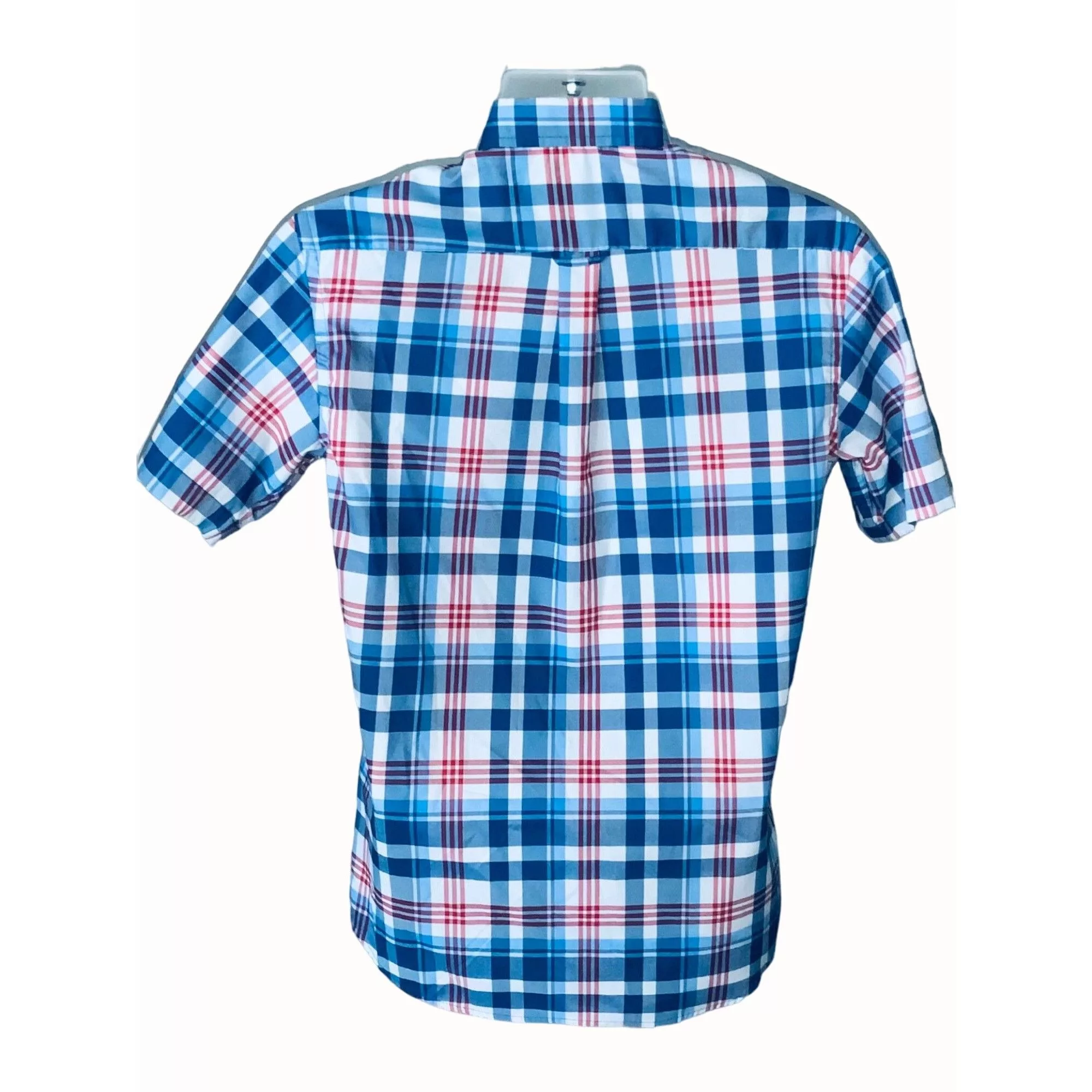 Izod Shirts Button Ups Izod Mens Blue White Red Plaid Short Sleeve Button Down Poly