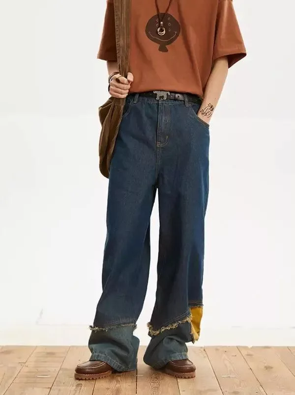 Jean Denim Straight-leg jeans with retro patchwork design Blue Avant-Garde