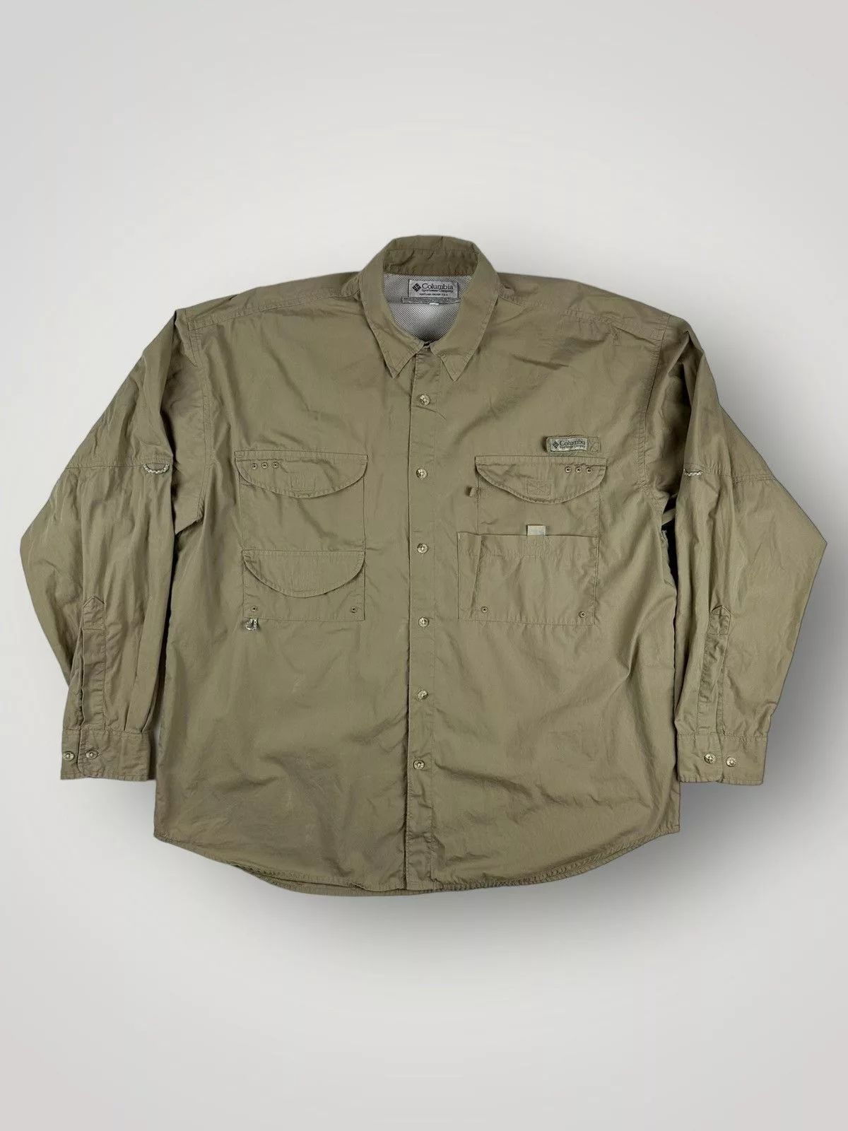 Columbia Shirts Button Ups Columbia × Vintage Vintage Columbia PFG multi pocket outdoor fishing shirt L Beige Gorpcore