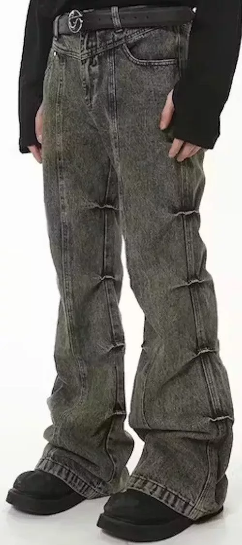Jean Denim Grunge Stack Washed Gray Denim Jeans Avant-Garde