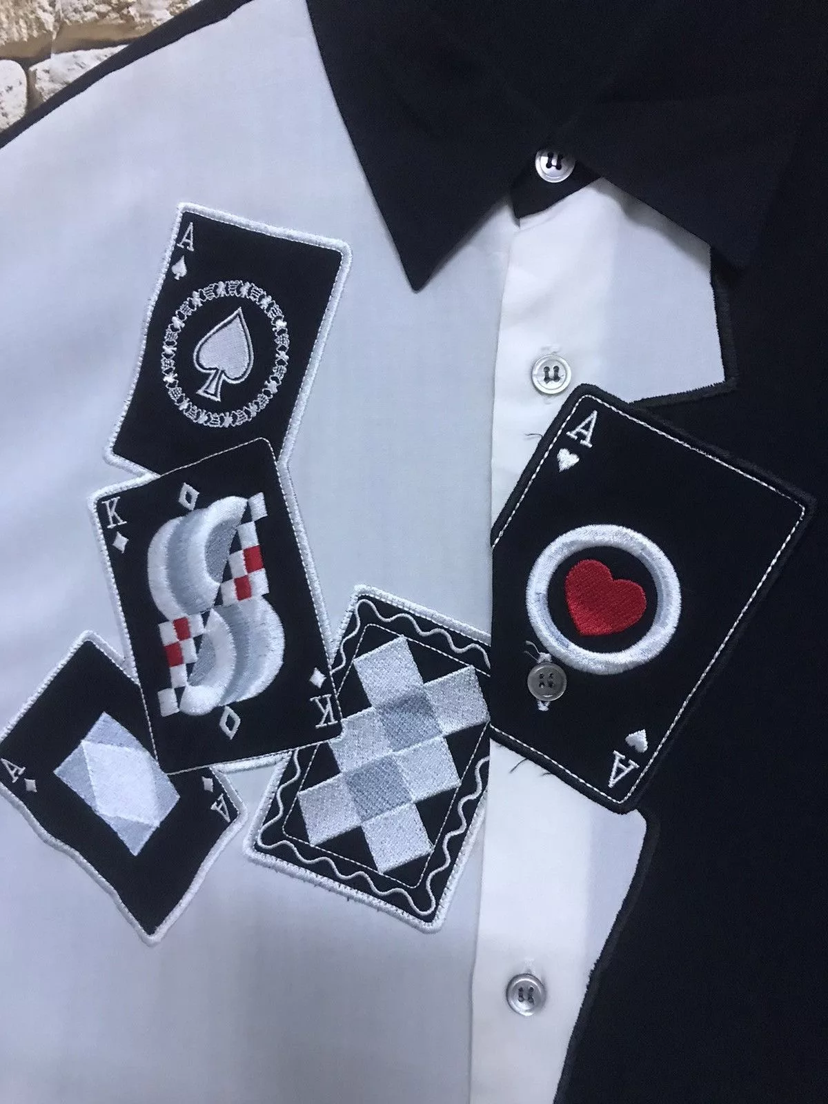 Vintage Shirts Button Ups Vintage Rockabilly Bowling Shirt Playing card Black