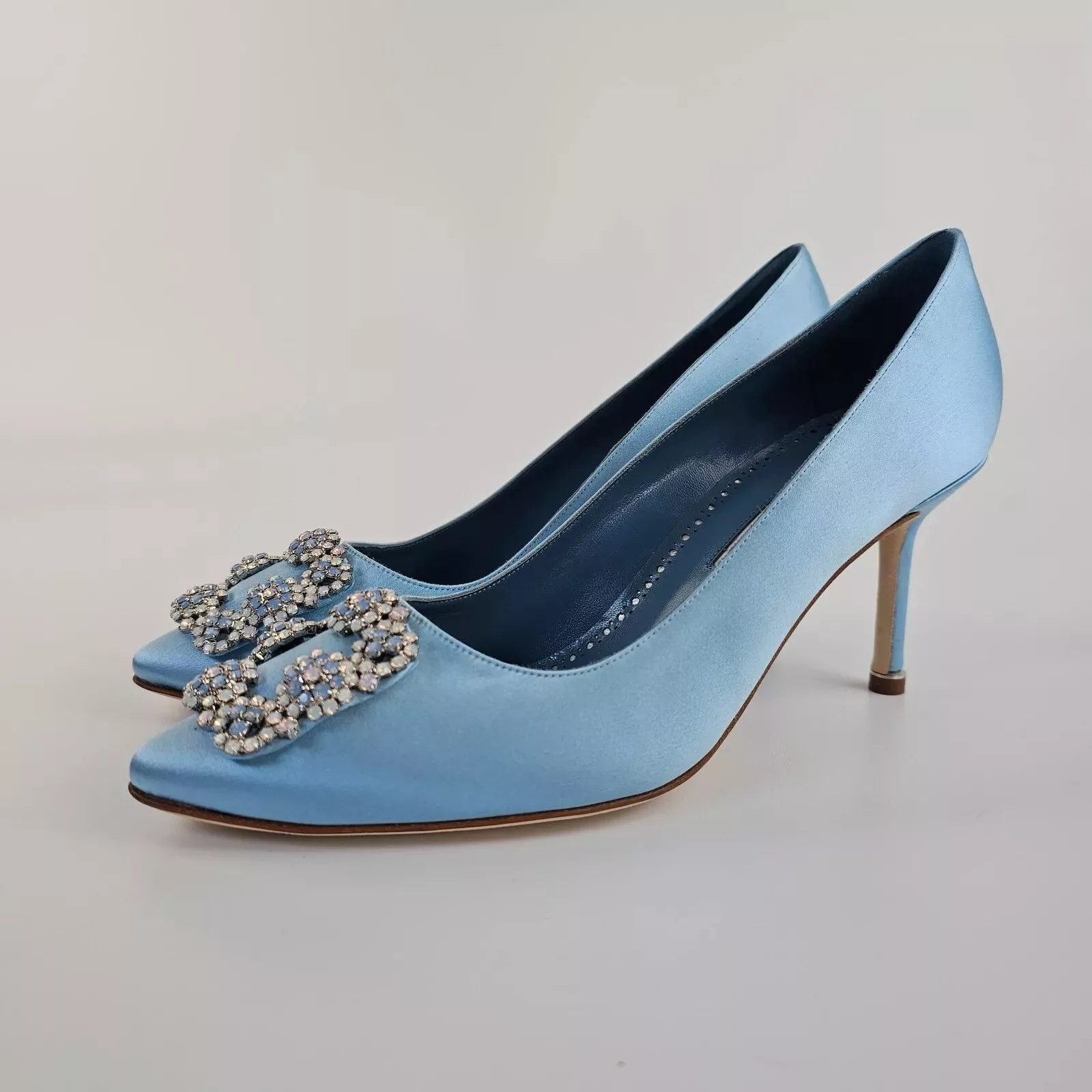 Manolo Blahnik Heels Manolo Blahnik Hangisi Light Blue Satin 70mm Pumps New