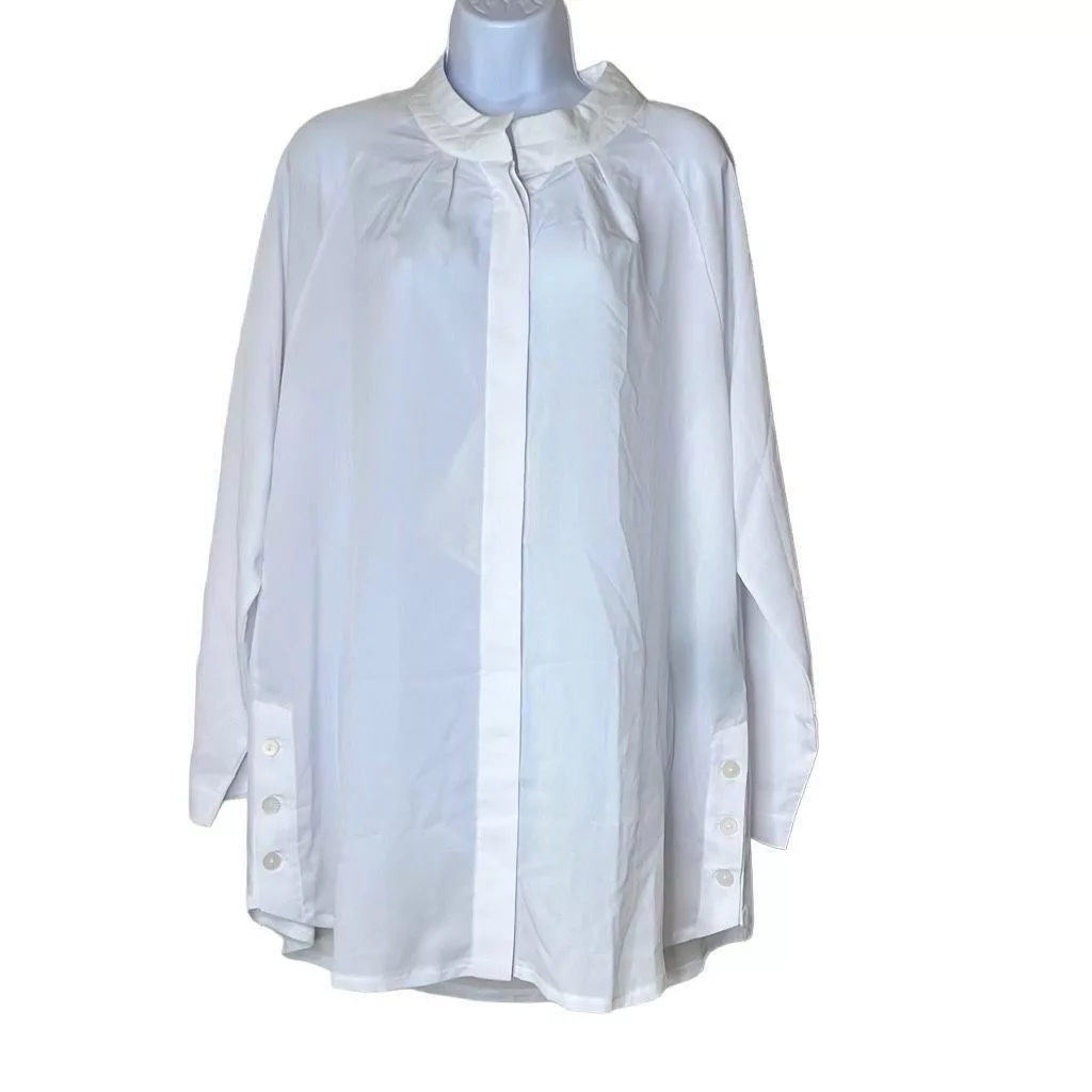 Alpha Studio Blouses Alpha Studio Womens M/L Button Front Blouse White Sheer Long
