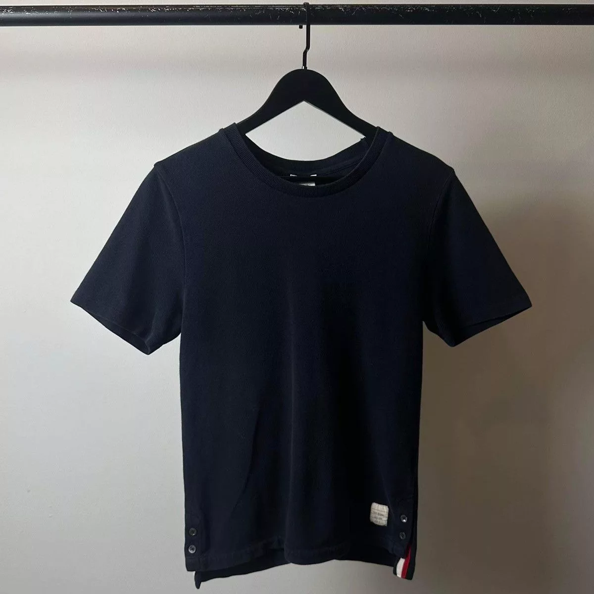 Thom Browne Short Sleeve T Shirts THOM BROWNE “BACK STRIPED” NAVY T SHIRT Blue Luxury