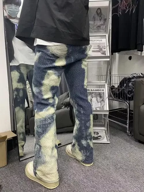 Jean Pants pattern party graphics tie dye remake cargo flare jeans Blue Avant-Garde