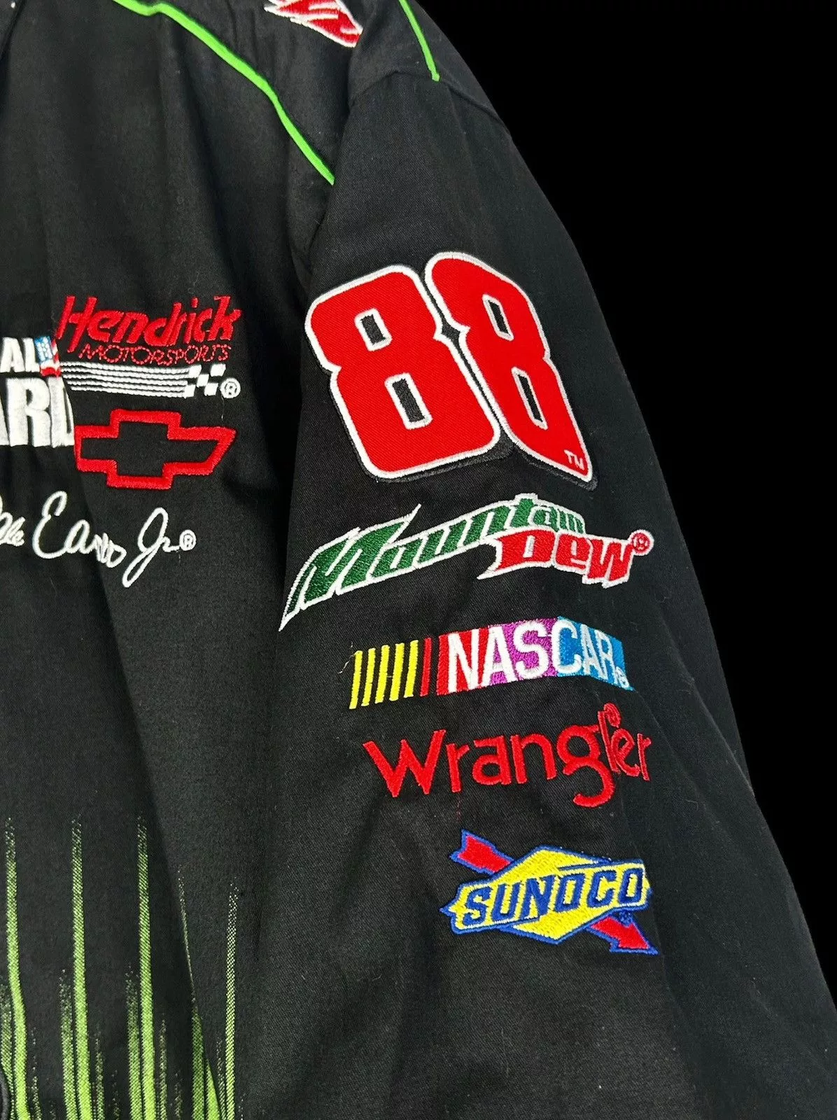 NASCAR Shirts Button Ups NASCAR Dale Earnhardt JR Embroidered Mtn Dew AMP Energy Pit Crew Black Workwear