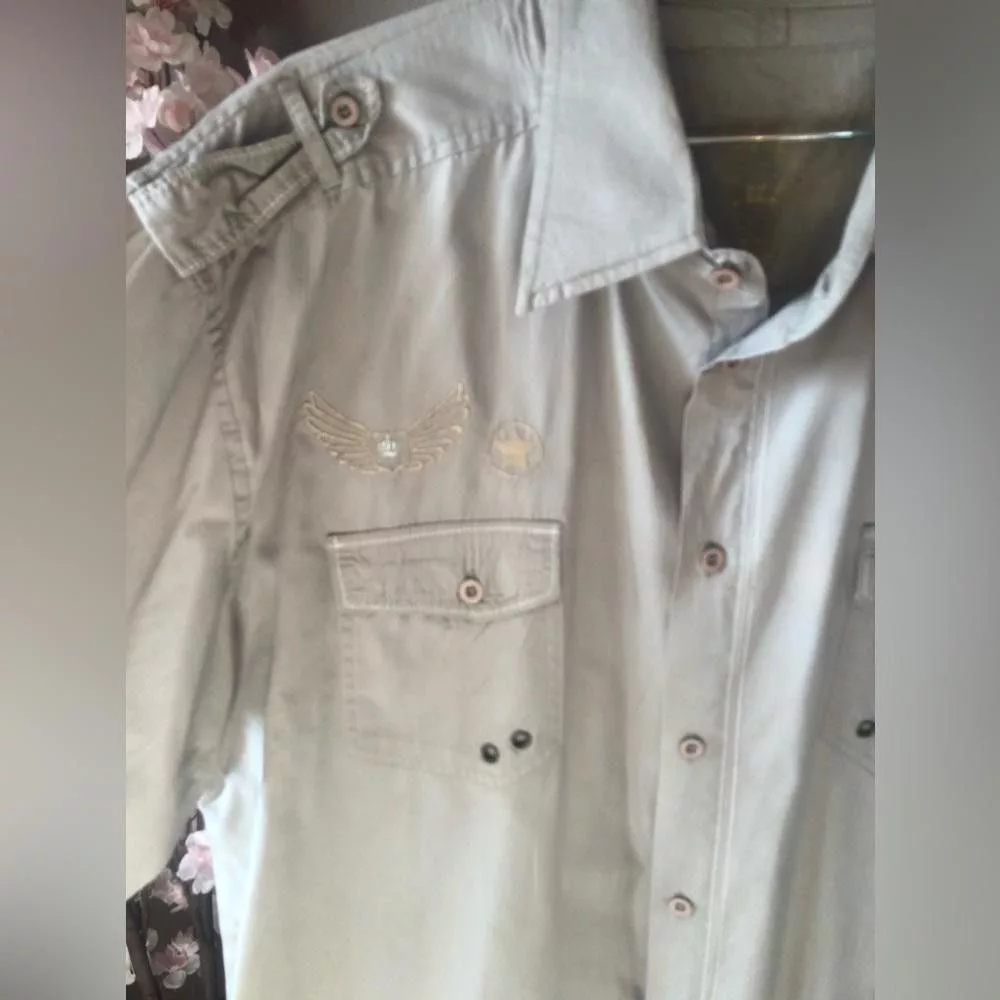 NBDN Nobrandedon Formal Shirting NBDN Nobrandedon Top shirt button down grey with naval designs Gray