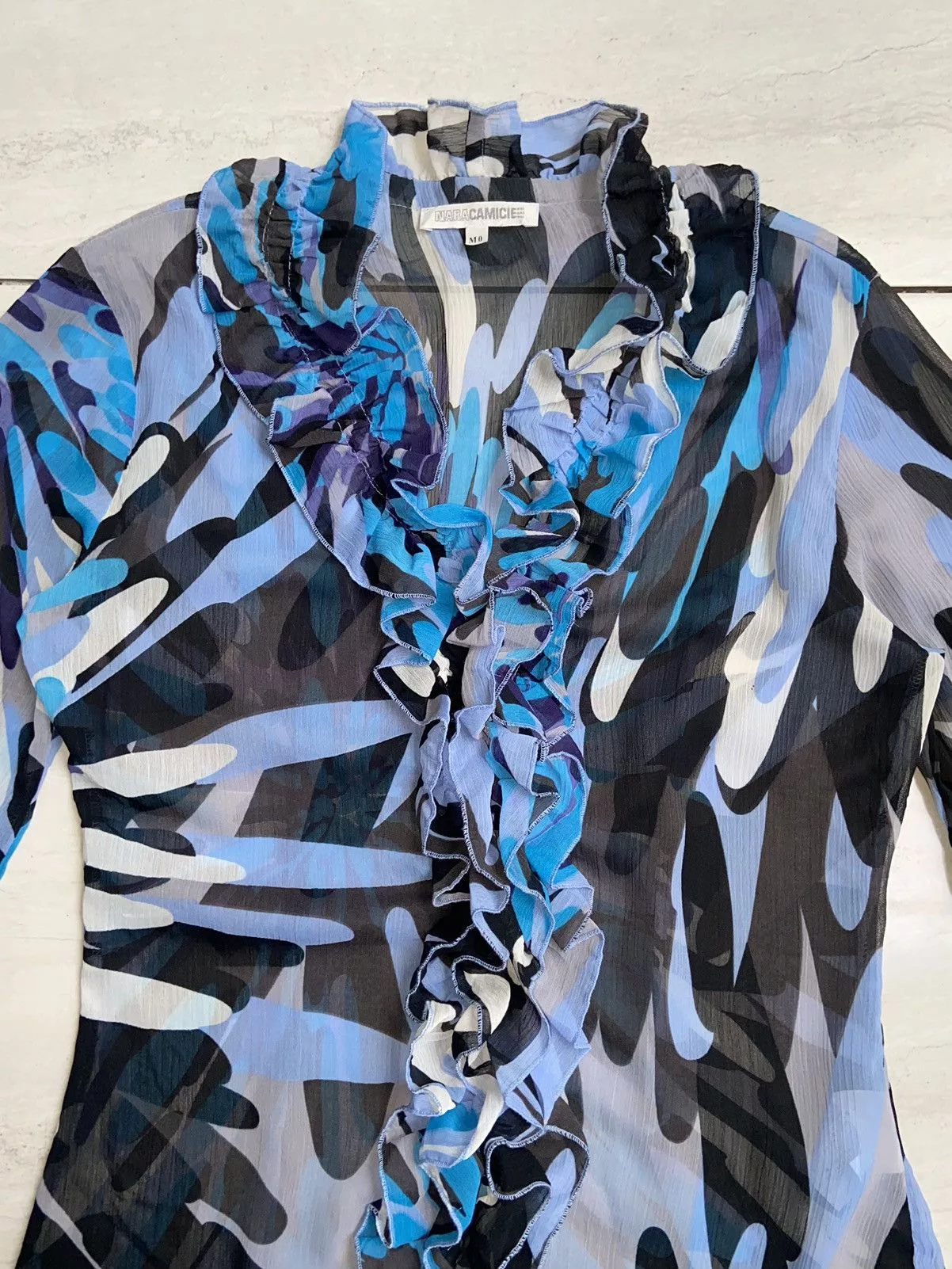 Designer Blouses Designer × Japanese Brand NARA CAMICIE Patterned Blouse Blue