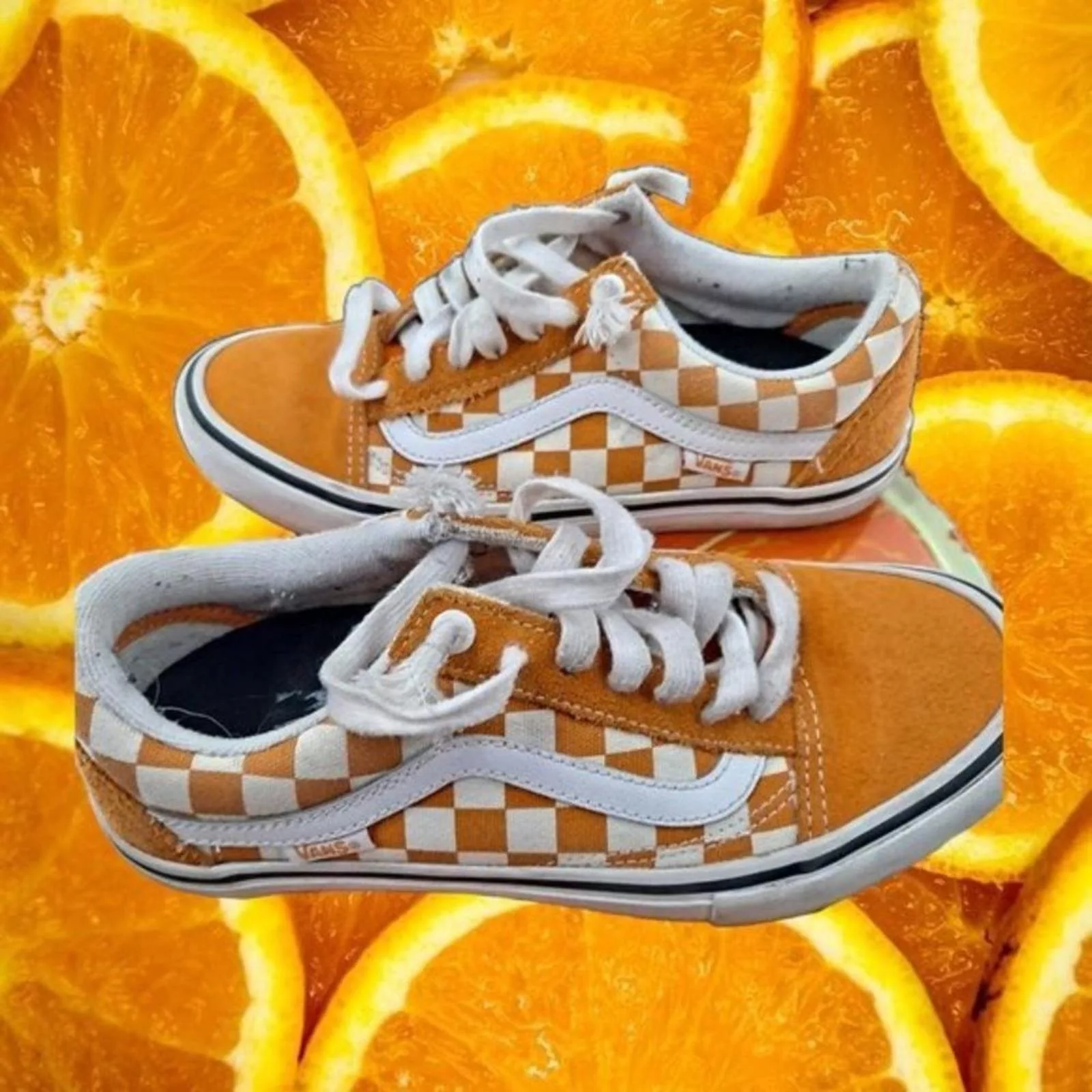Vans Low Top Sneakers Vans Pro Sneakers Orange and White Check Size 5