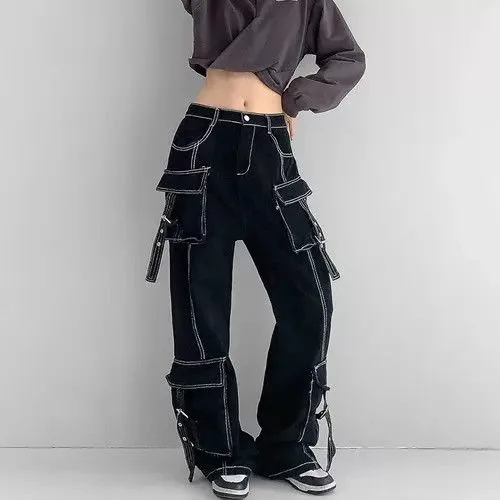 Individualized Shirts Jeans Individualized Shirts Multi Pockets Black Baggy Cargo Jeans Avant-Garde