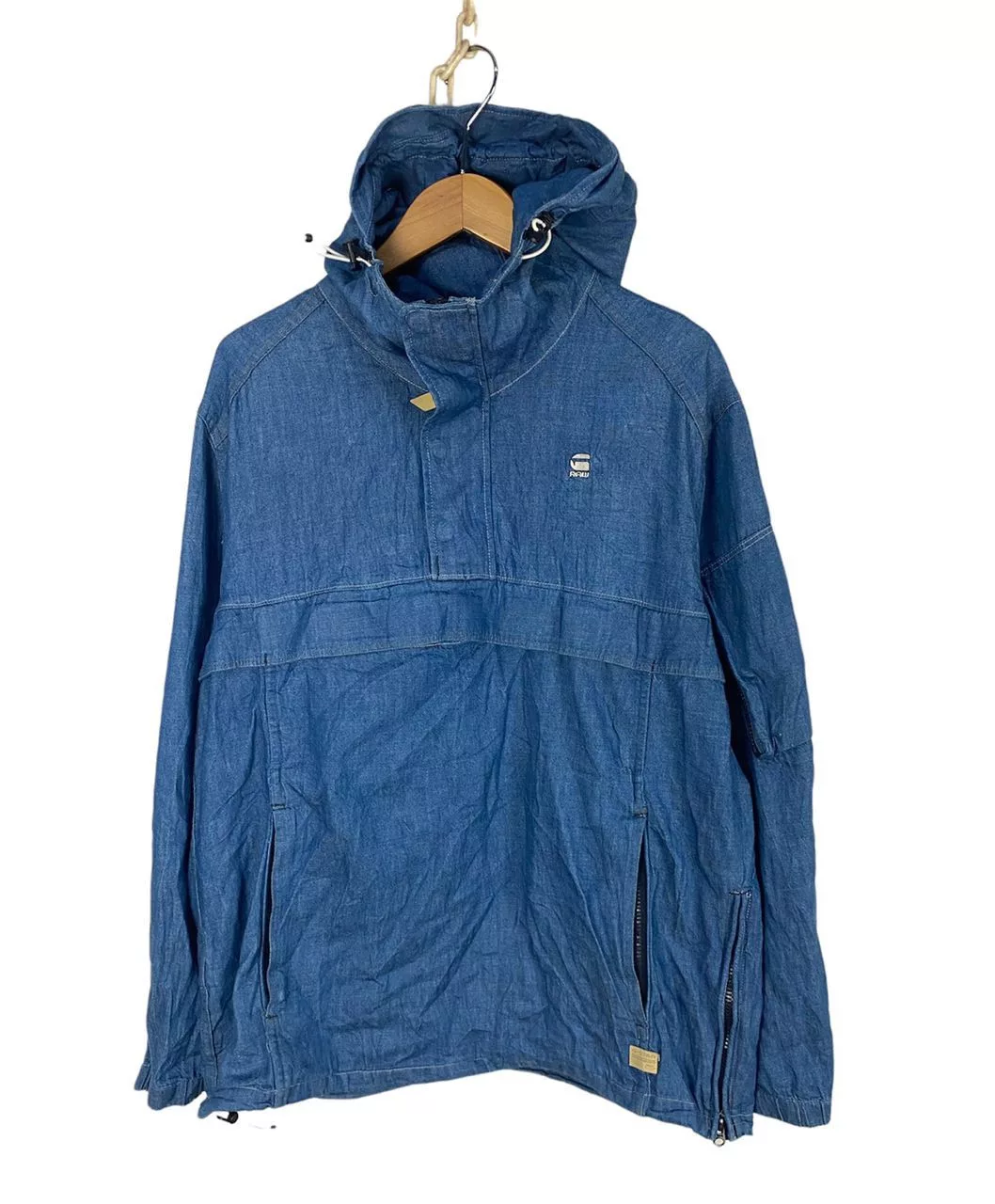 G-Star Light Jackets G-Star G star raw half zipper denim hoodie jacket Blue Streetwear