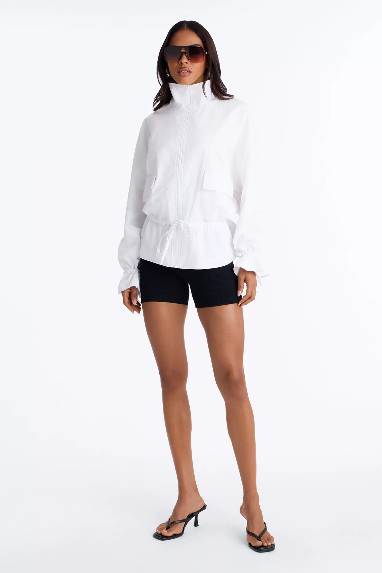 Effortless Linen Funnel Neck Anorak Jacket - White