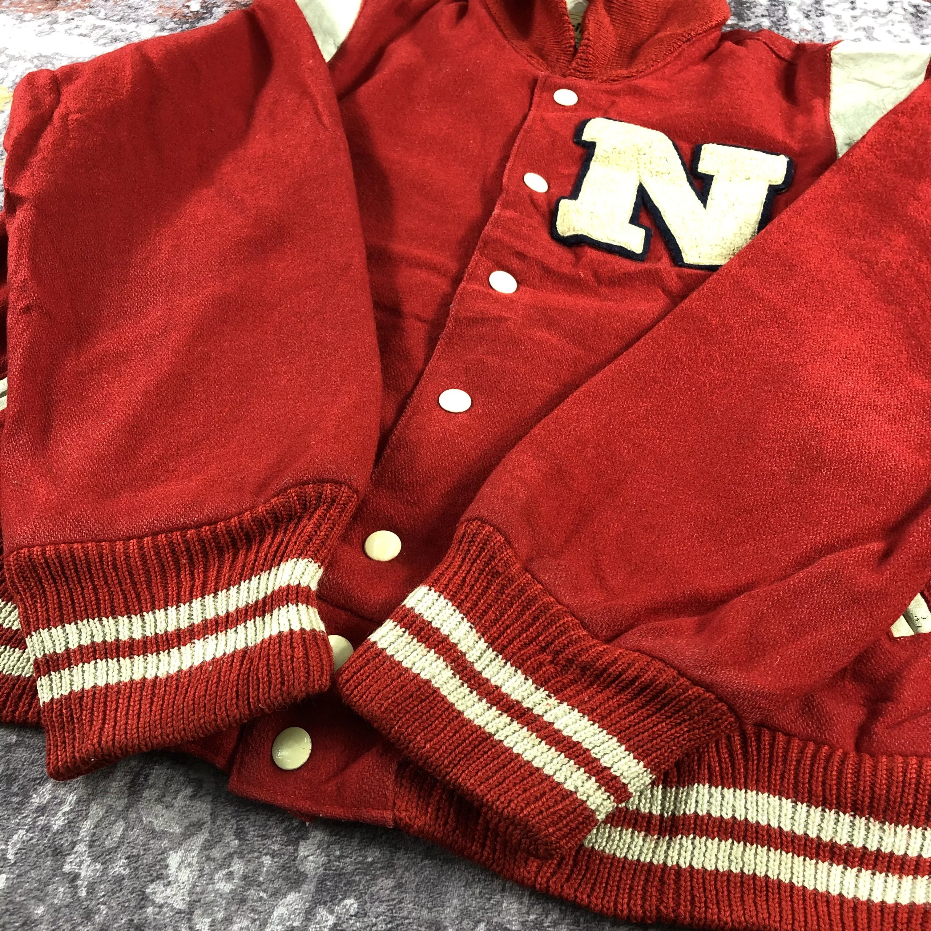 Vintage Light Jackets Vintage Wool Letterman Jacket-M255 Red