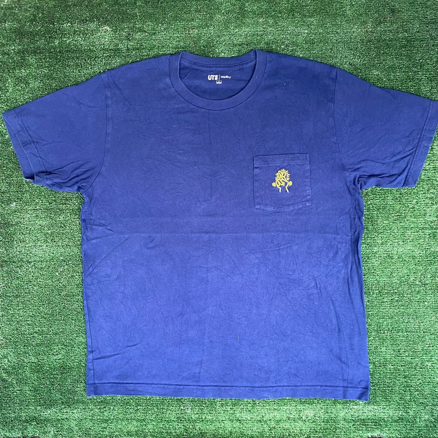Keith Haring Short Sleeve T Shirts Vintage Y2K Keith Haring Shirt Uniqlo UT Artist Logo Tee Blue Streetwear