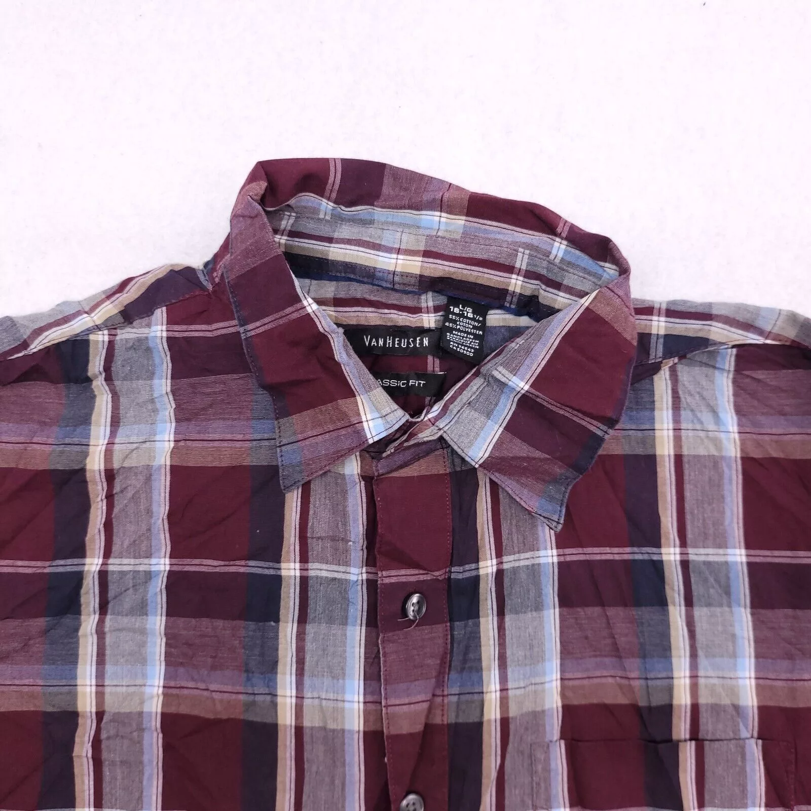 Van Heusen Shirts Button Ups Van Heusen Madras Flannel Button Up Shirt Mens Size L Maroon Red