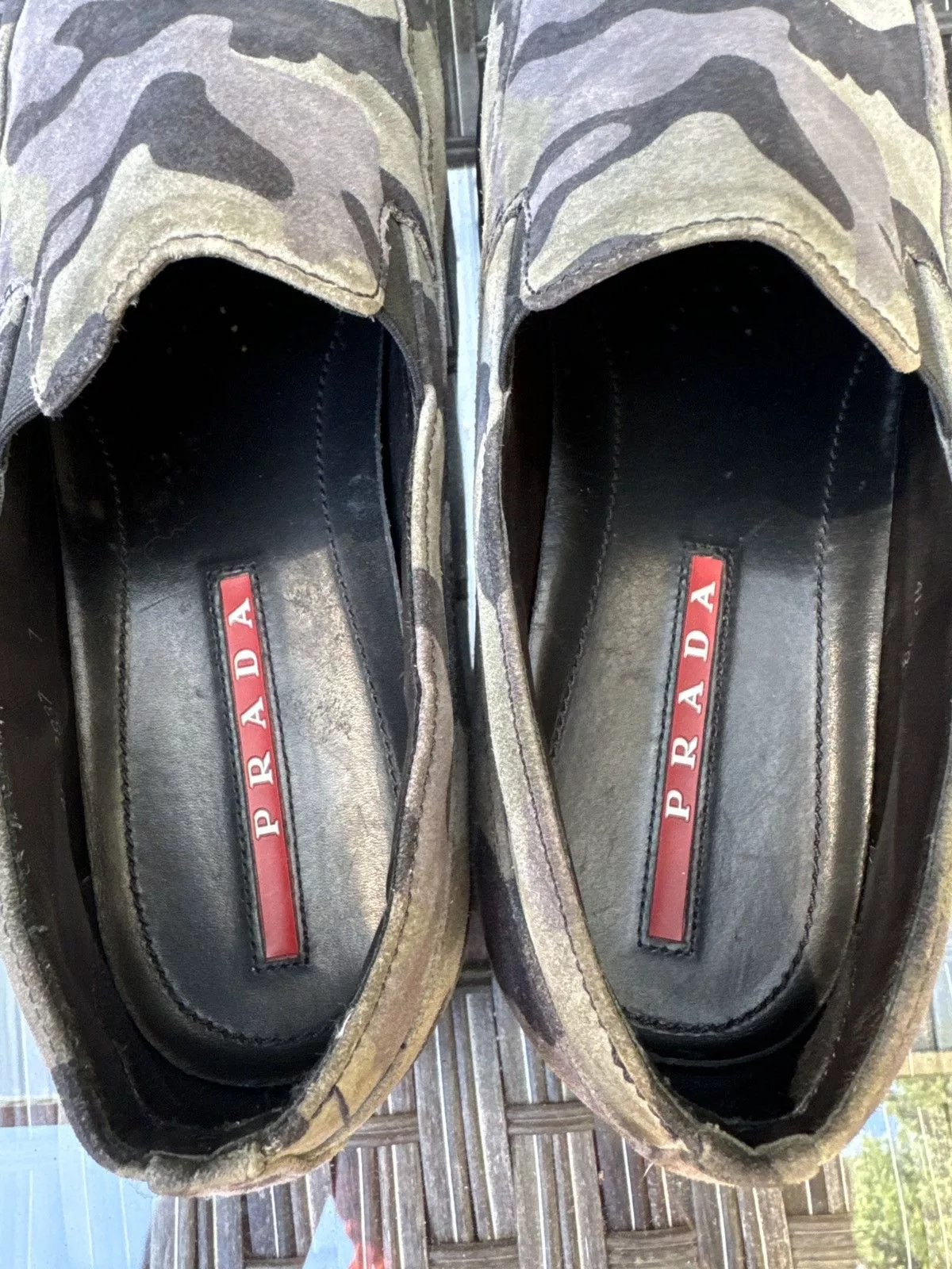 Prada Slip Ons Prada Suede Camo Slip-ons Green
