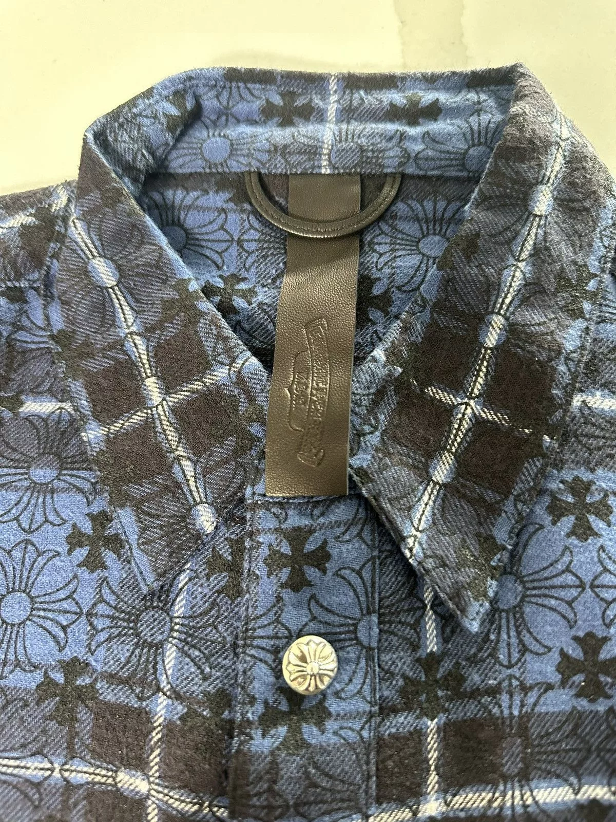 Chrome Hearts Shirts Button Ups 🔥Chrome Hearts Blue Cross Print Silver Button Shirt🔥
