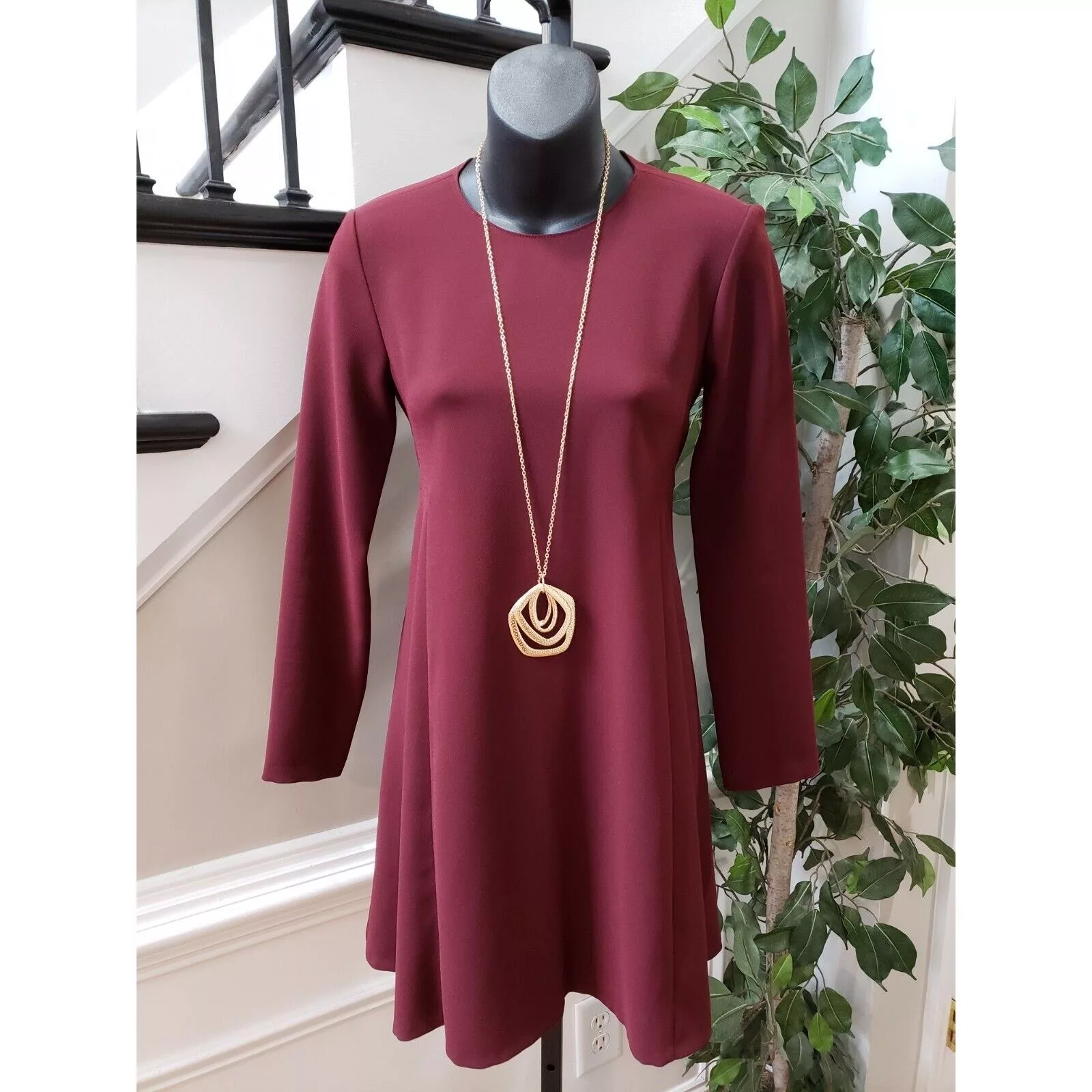 Zara Midi Dresses Zara Round Neck Long Sleeve Knee Length Dress Size XS Red