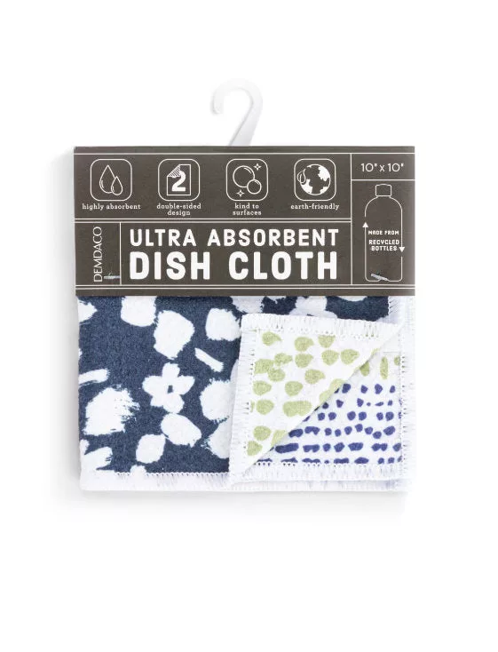 Navy Floral Absorbent 2 Sided Dishcloth