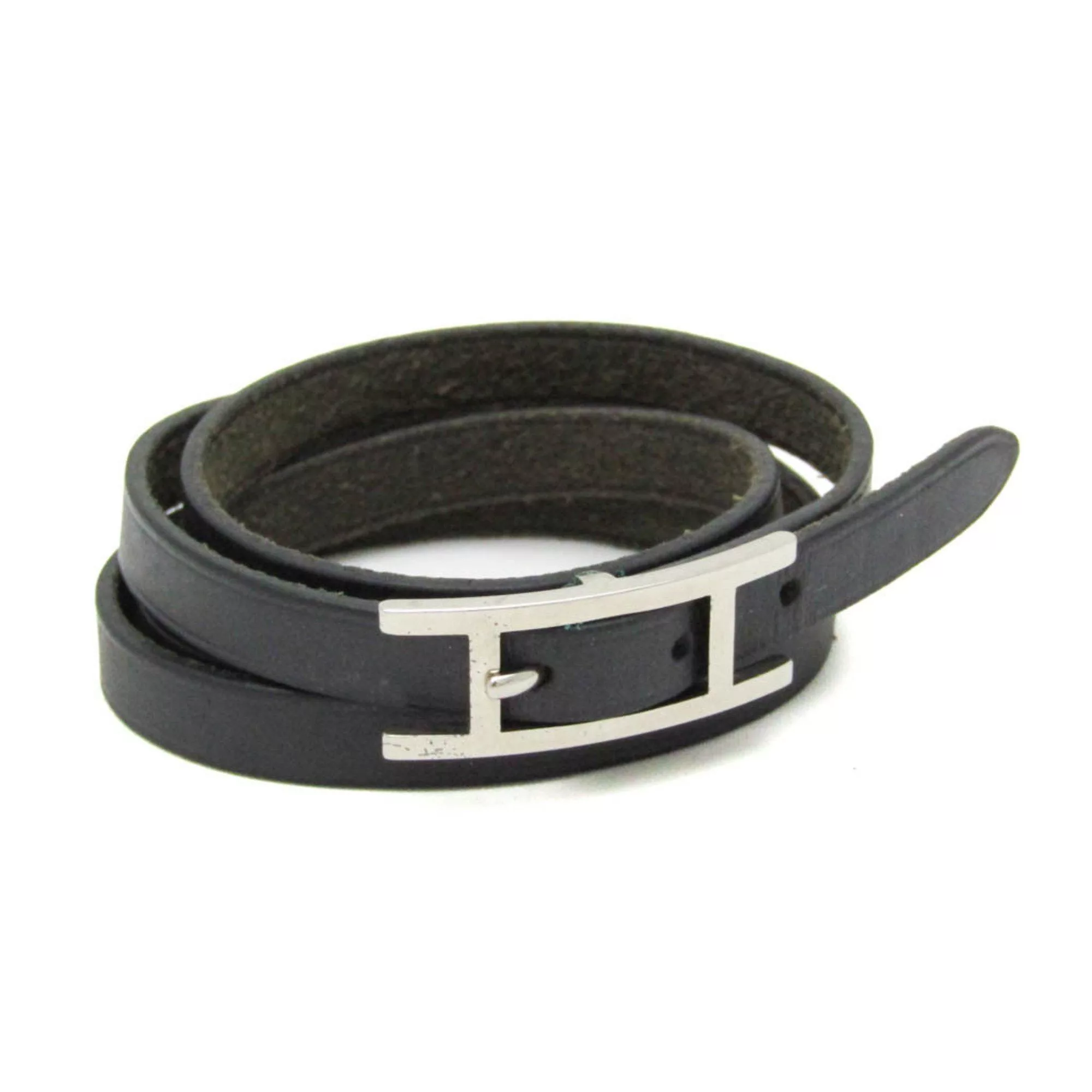 Hermes Bracelets Hermes Hapi Choker Leather,Metal Bangle Black,Silver