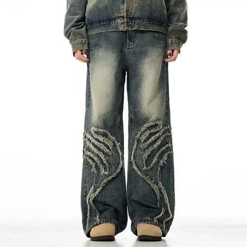 High Sport Denim High Sport × Individualized Shirts × Jean Vintage Blue Graphic Splicing Baggy Jeans
