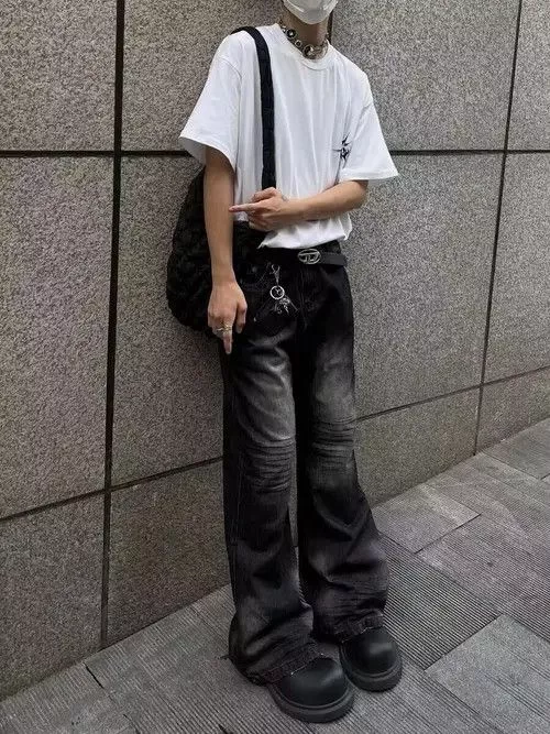 Japanese Brand Denim Japanese Brand × Jean Street ripped corrugated pleated micro-flared jeans Black Streetwear