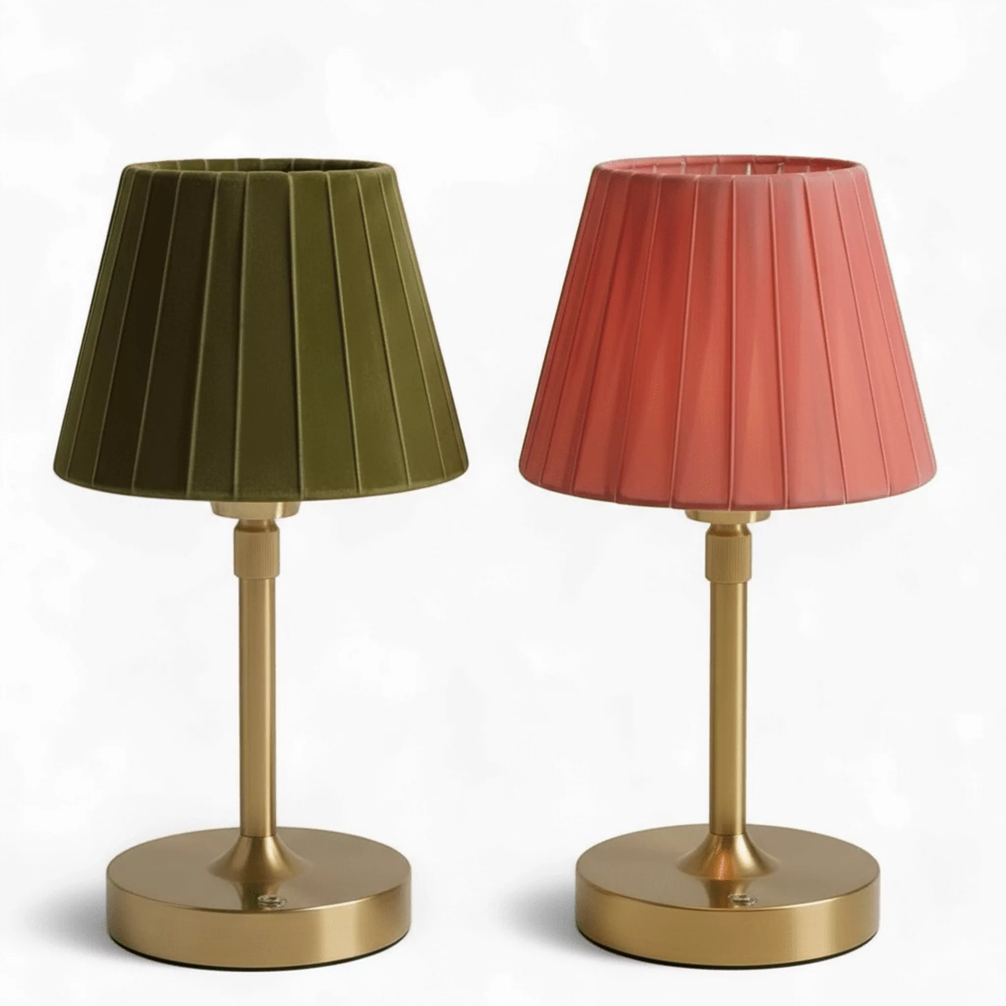 Velvet Pleated Cordless Table Lamp Pink and Green - Curated Home Decor