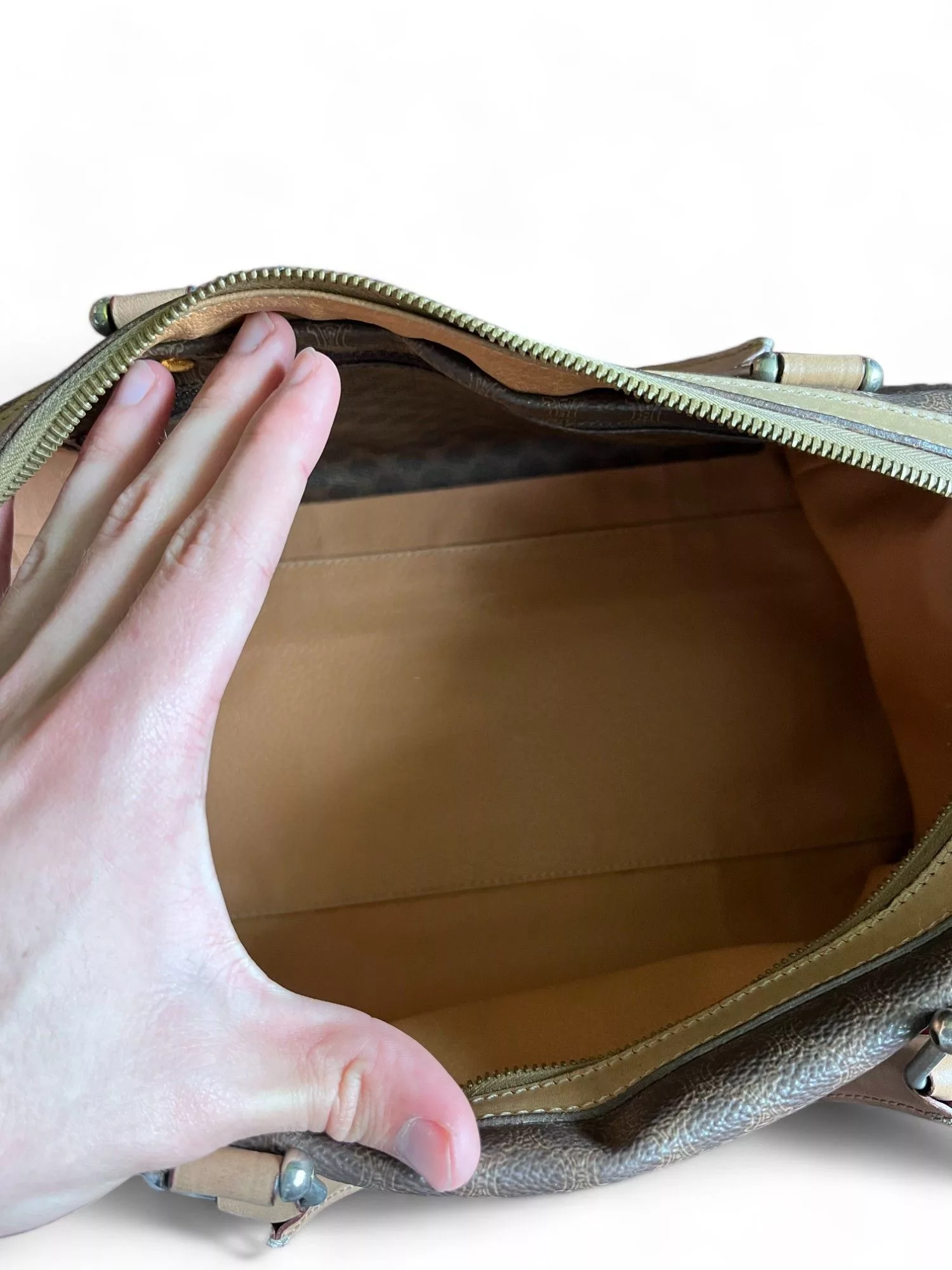 Celine Handle Bags Celine - Mini Boston Handbag Brown Beige Leather Monogram