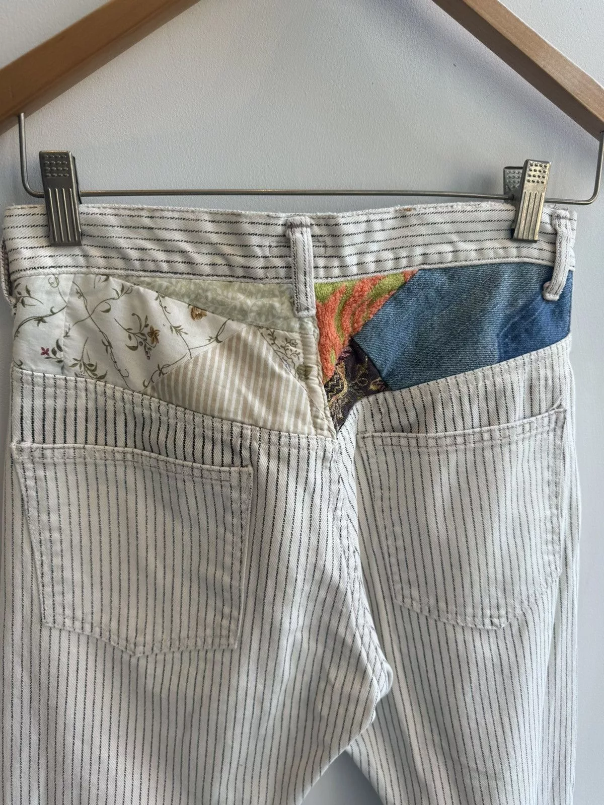 Kapital Jeans Kapital White Pinstripe Patchwork Denim