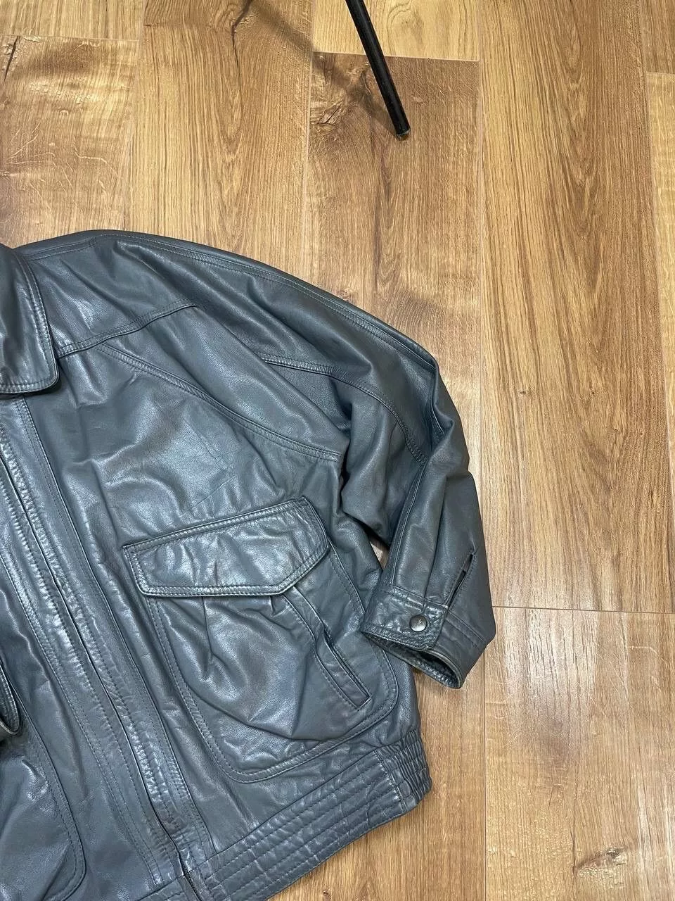 Genuine Leather Leather Jackets Genuine Leather × Vintage Vintage Y2K Aviator Top Gun Genuine Leather Jacket Bomber Gray