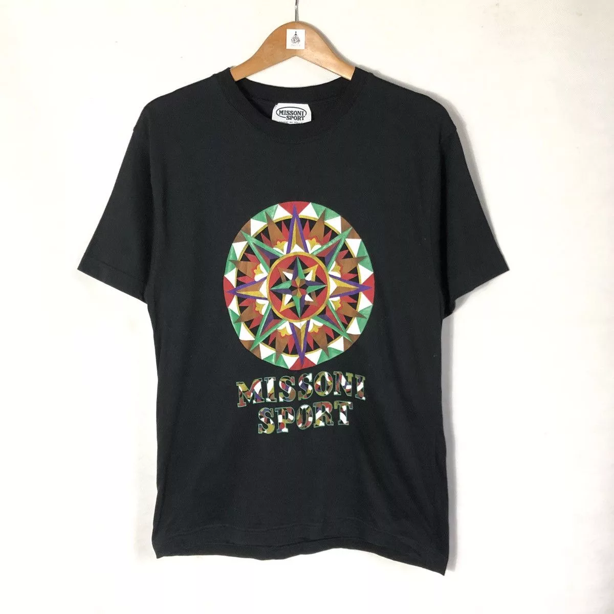 Missoni Short Sleeve T Shirts Missoni × Vintage Vintage 90s Missoni Sport 🇮🇹 Pop Art Mosaic Black Tee